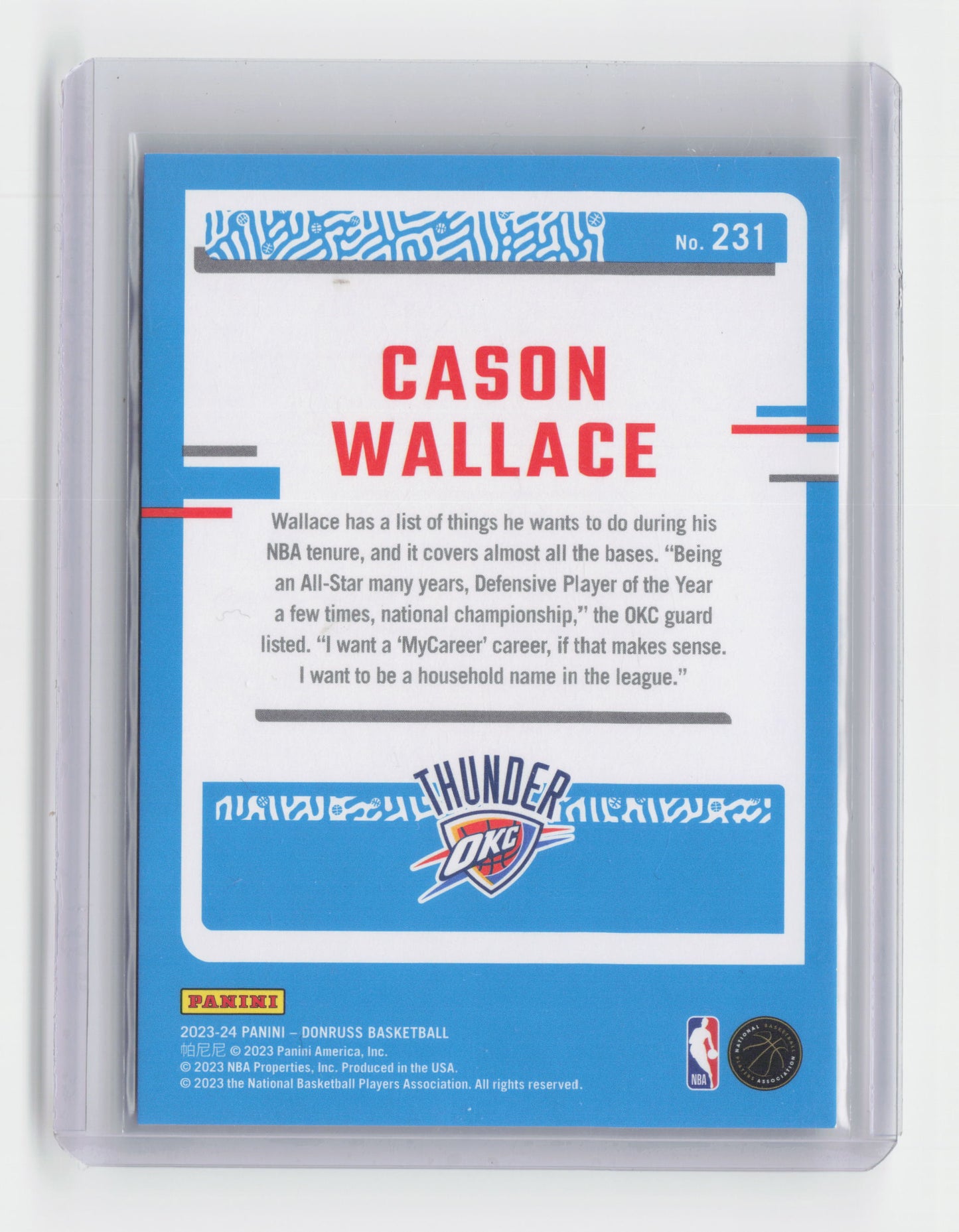 2023-24 CASON WALLACE Silver Laser 92/149 - Donruss - OKC - #231