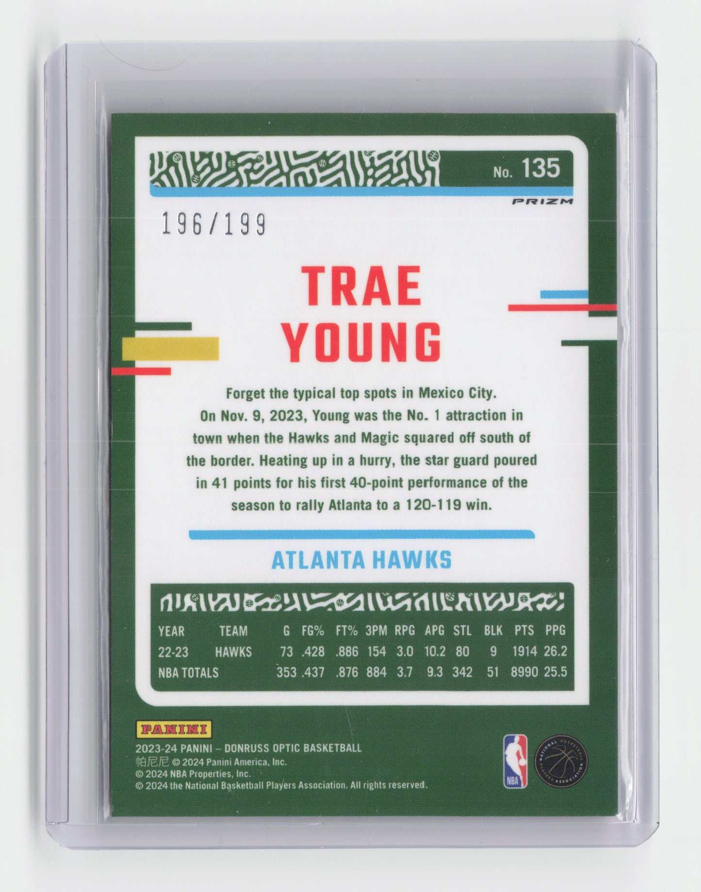 2023-24 TRAE YOUNG Orange 196/199 - Optic - Hawks - #135