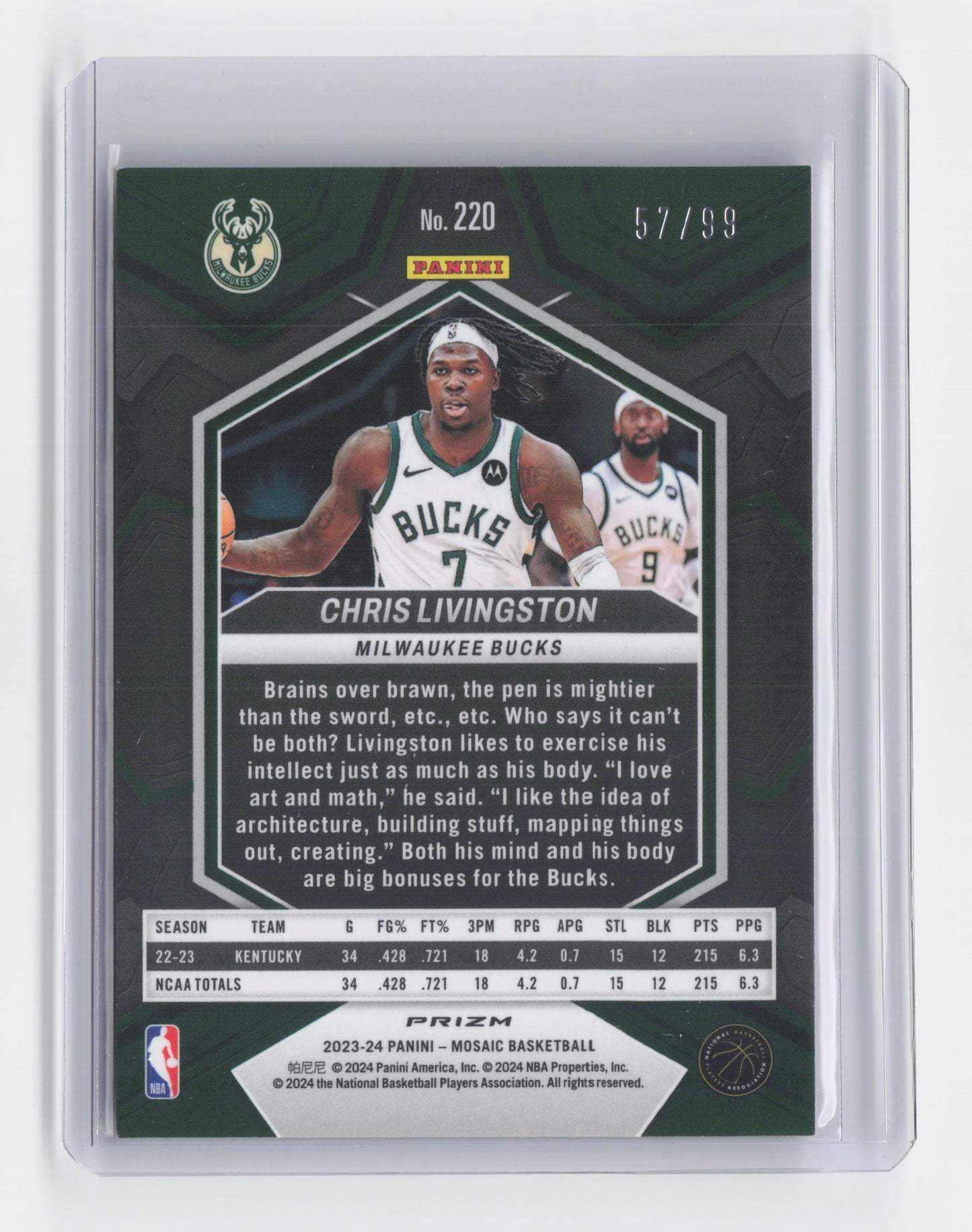 2023-24 CHRIS LIVINGSTON 57/99 Purple Mosaic Bucks #220