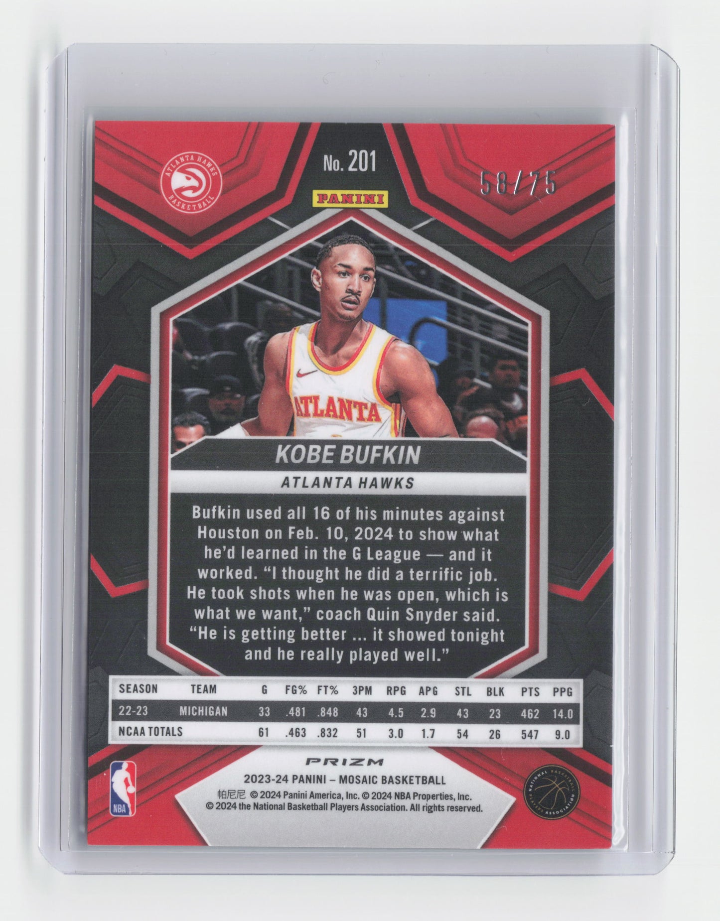 2023-24 KOBE BUFKIN 58/75 Green RC Mosaic #201