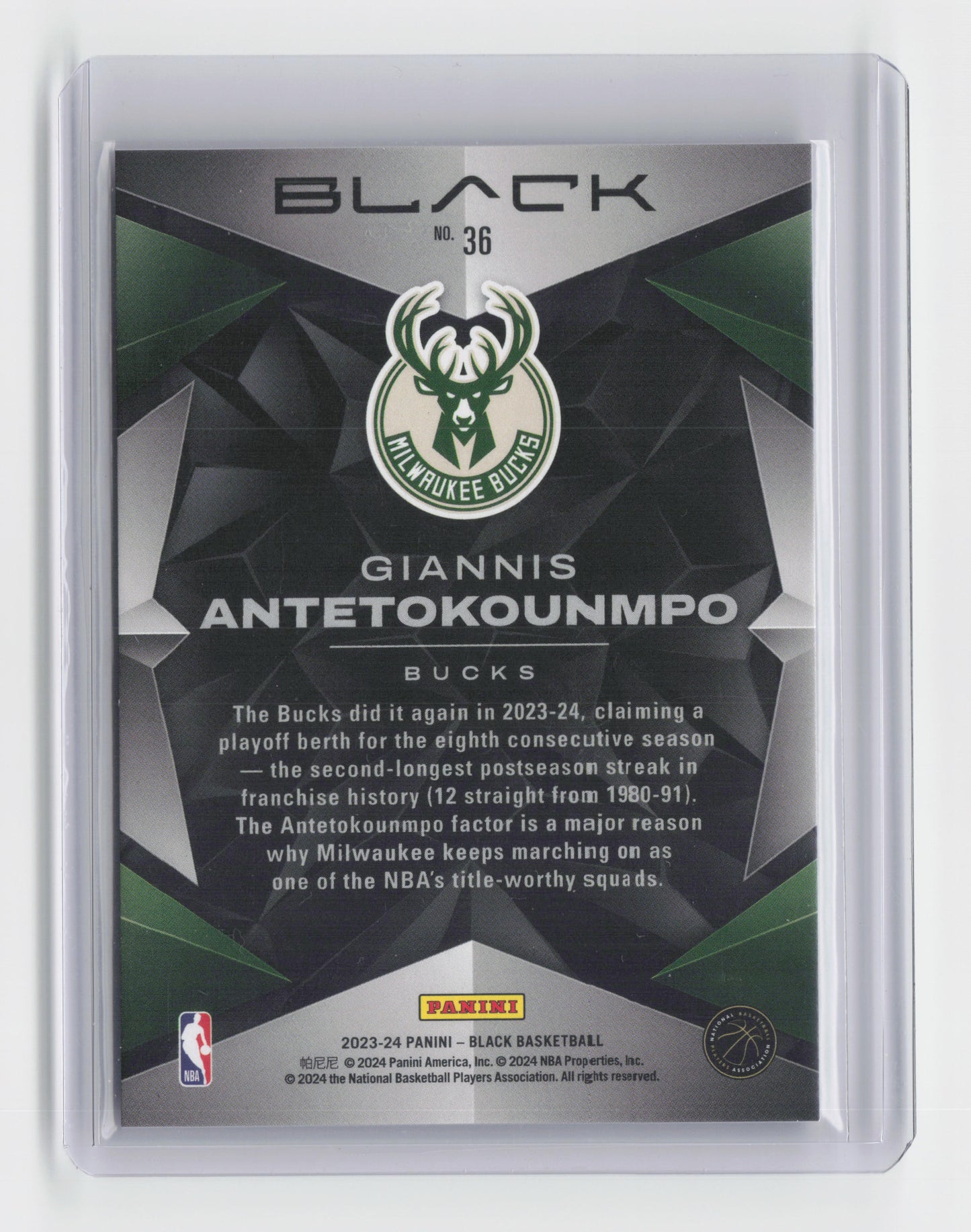 2023-24 GIANNAS ANTETOKOUNMPO Base Card - Black - Bucks #36