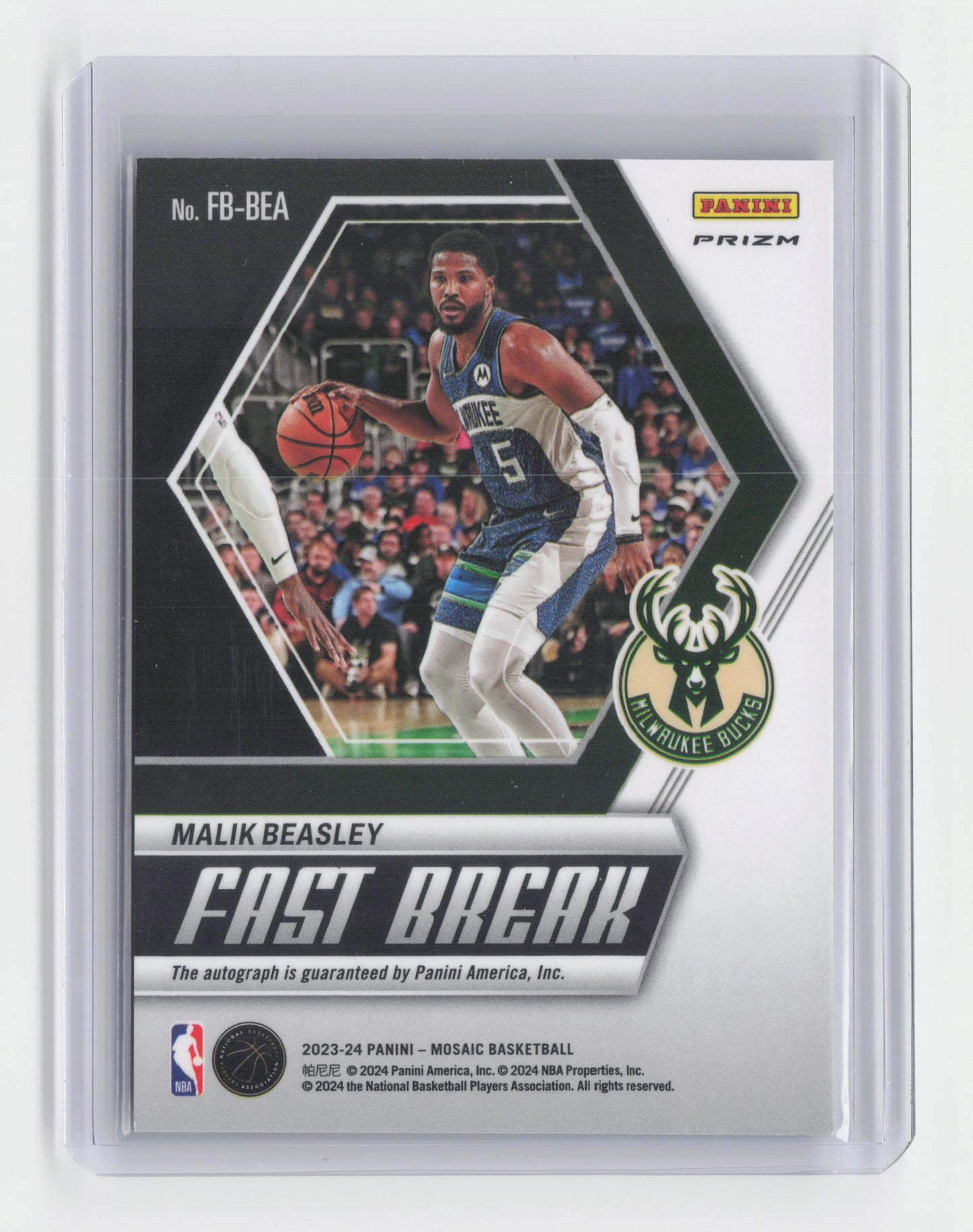 2023-24 MALIK BEASLEY Fast Break Autographs - Mosaic Fastbreak - Bucks