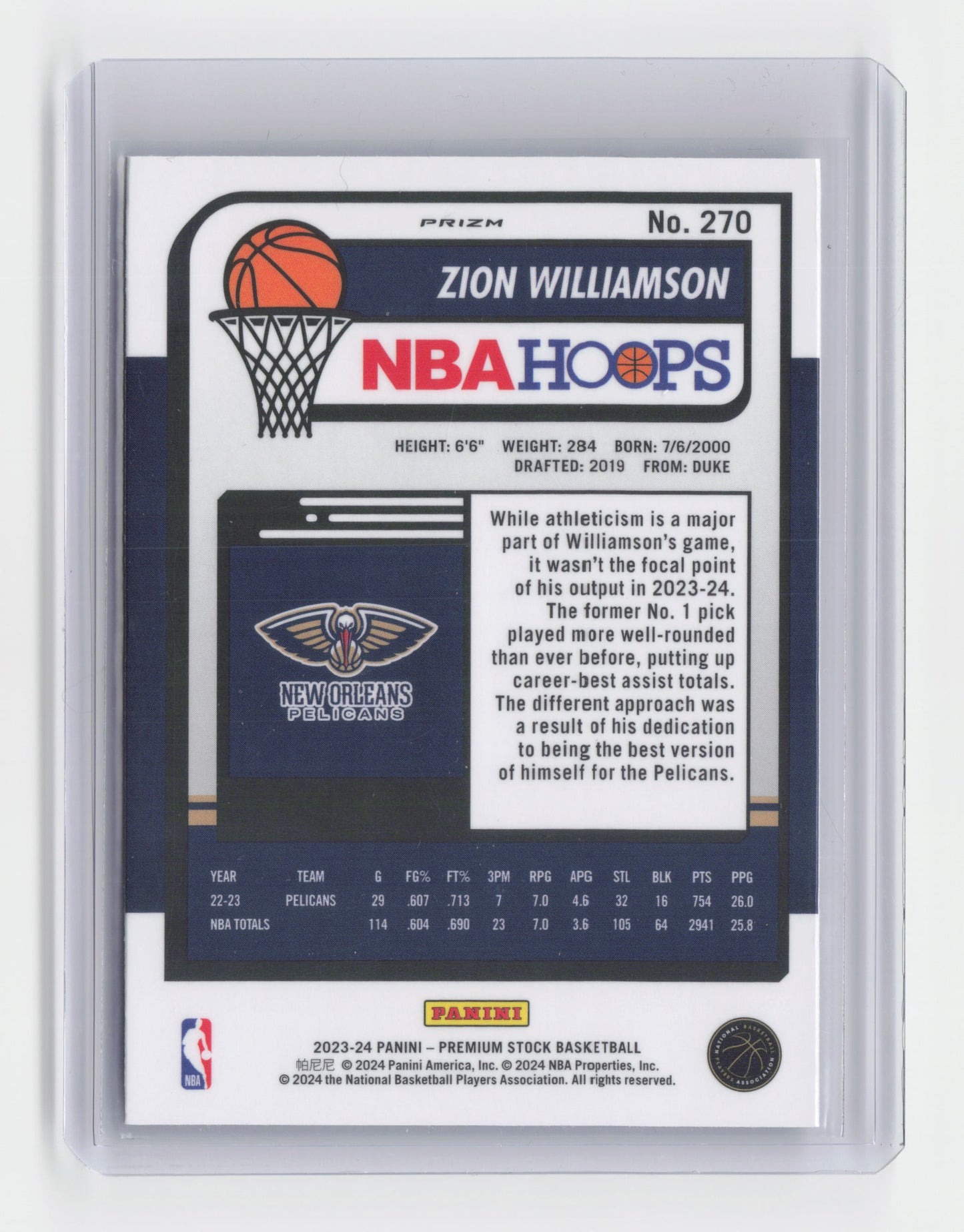 2023-24 ZION WILLIAMSON Silver cracked ice - Hoops Premium Stock - Pelicans #270