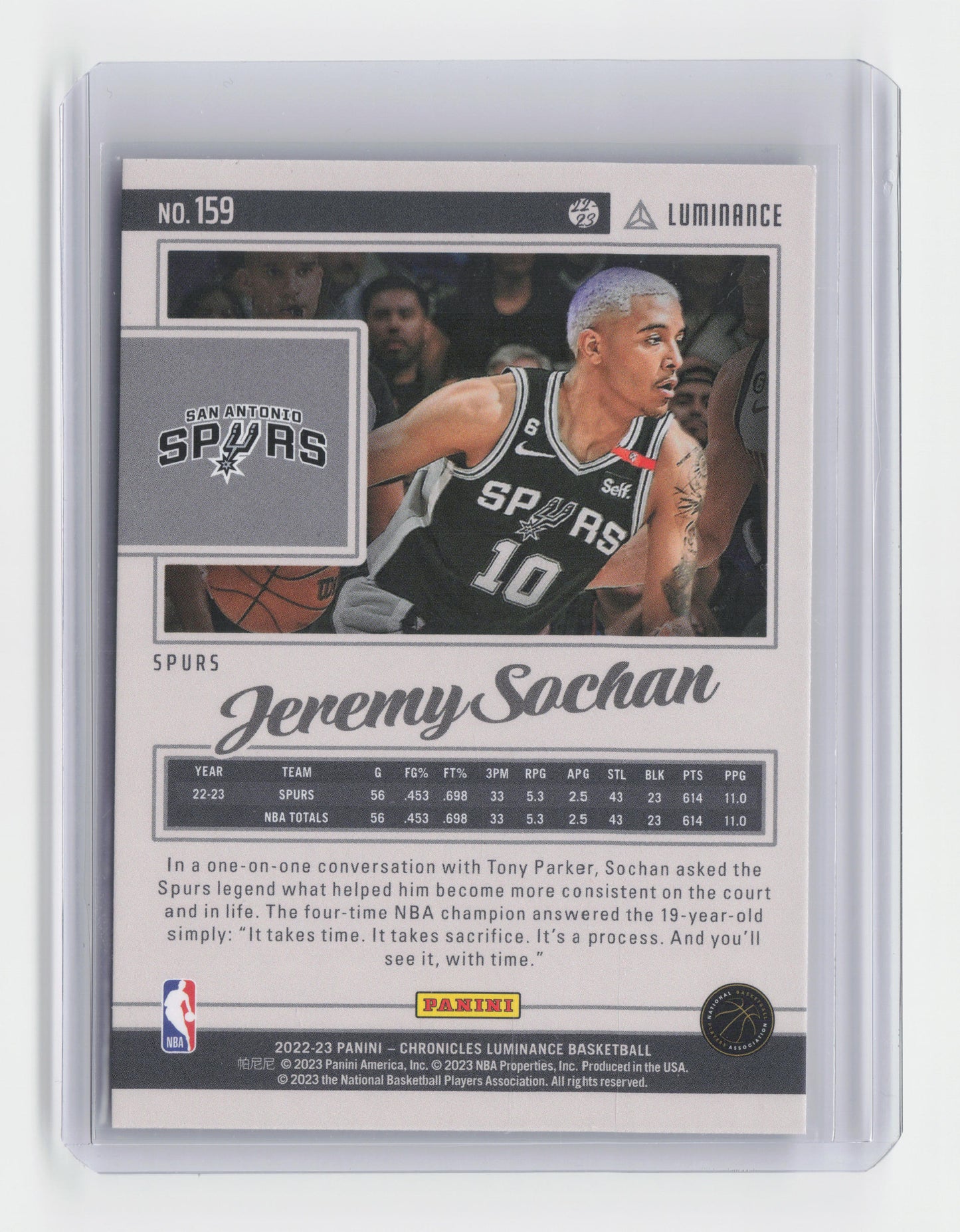 2022-23 JEREMY SOCHAN - Luminance - Chronicles International - Spurs #159