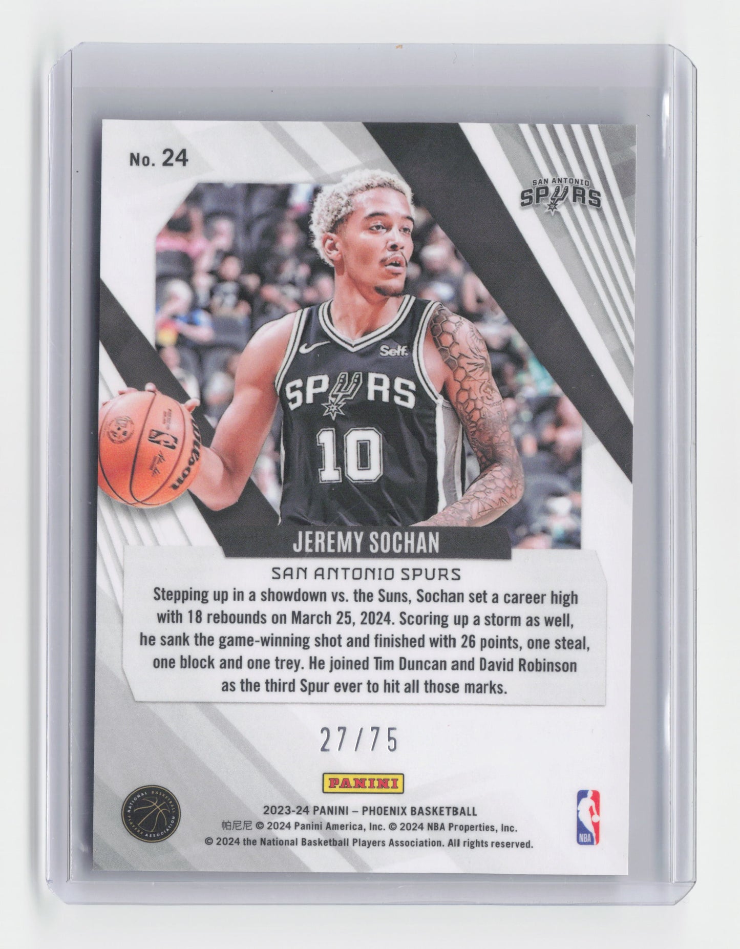 2023-24 JEREMY SOCHAN - Red Insert 27/75 - Phoenix - Spurs #75