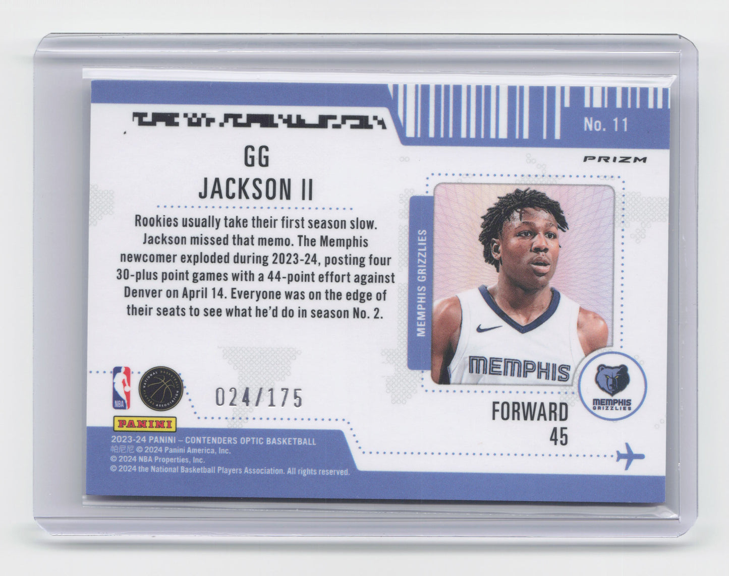 2023-24 GG JACKSON II First Class Ticket 24/175 Optic Grizzlies #11