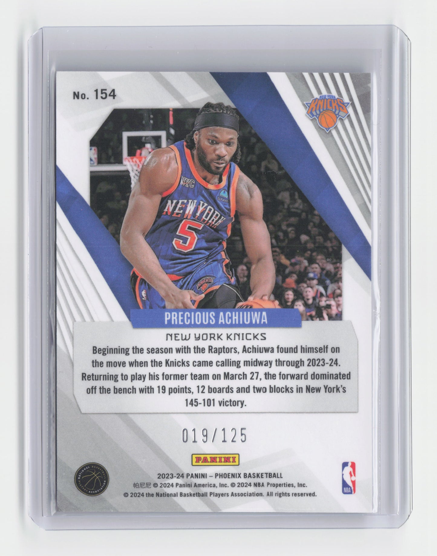 2023-24 PRECIOUS ACHIUWA - Seismic 19/125 - Phoenix - Knicks #154