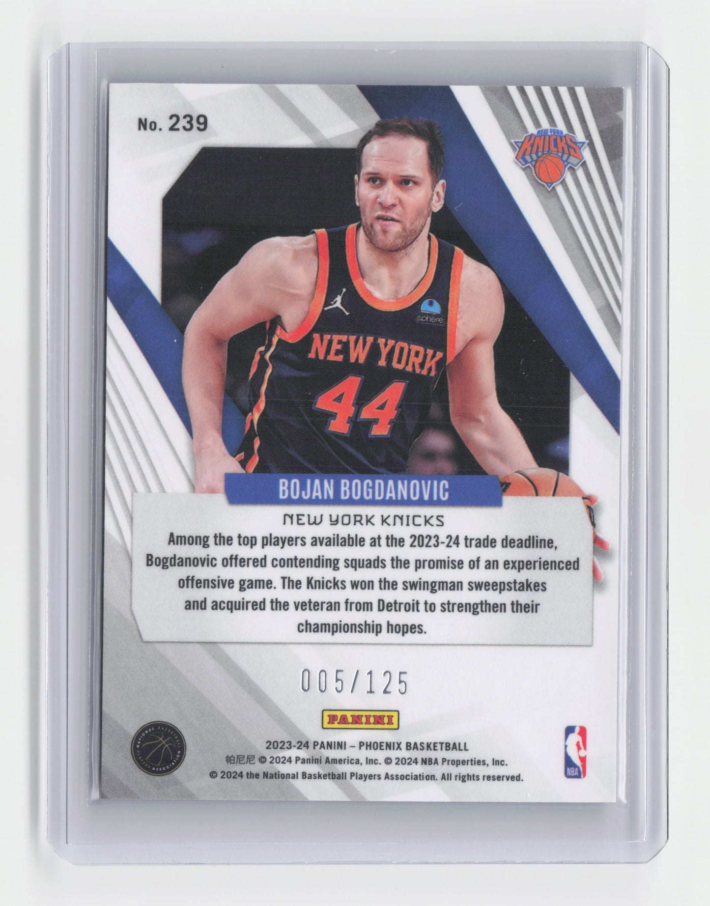 2023-24 BOJAN BOGDANOVIC- Seismic 5/125 - Phoenix - Knicks #239