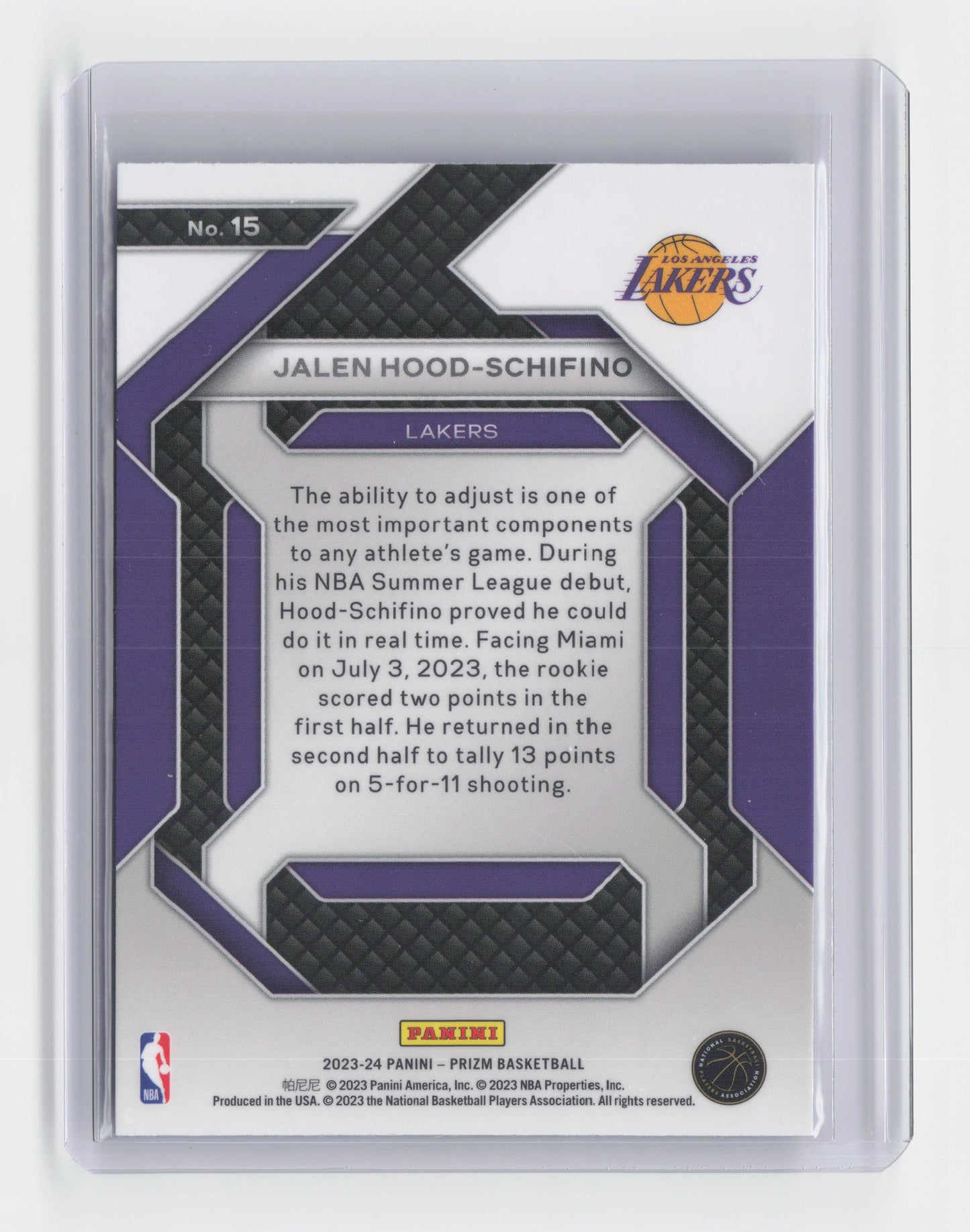 2023-24 JALEN HOOD-SCHIFINO - Emergent Insert - Prizm - Lakers #15