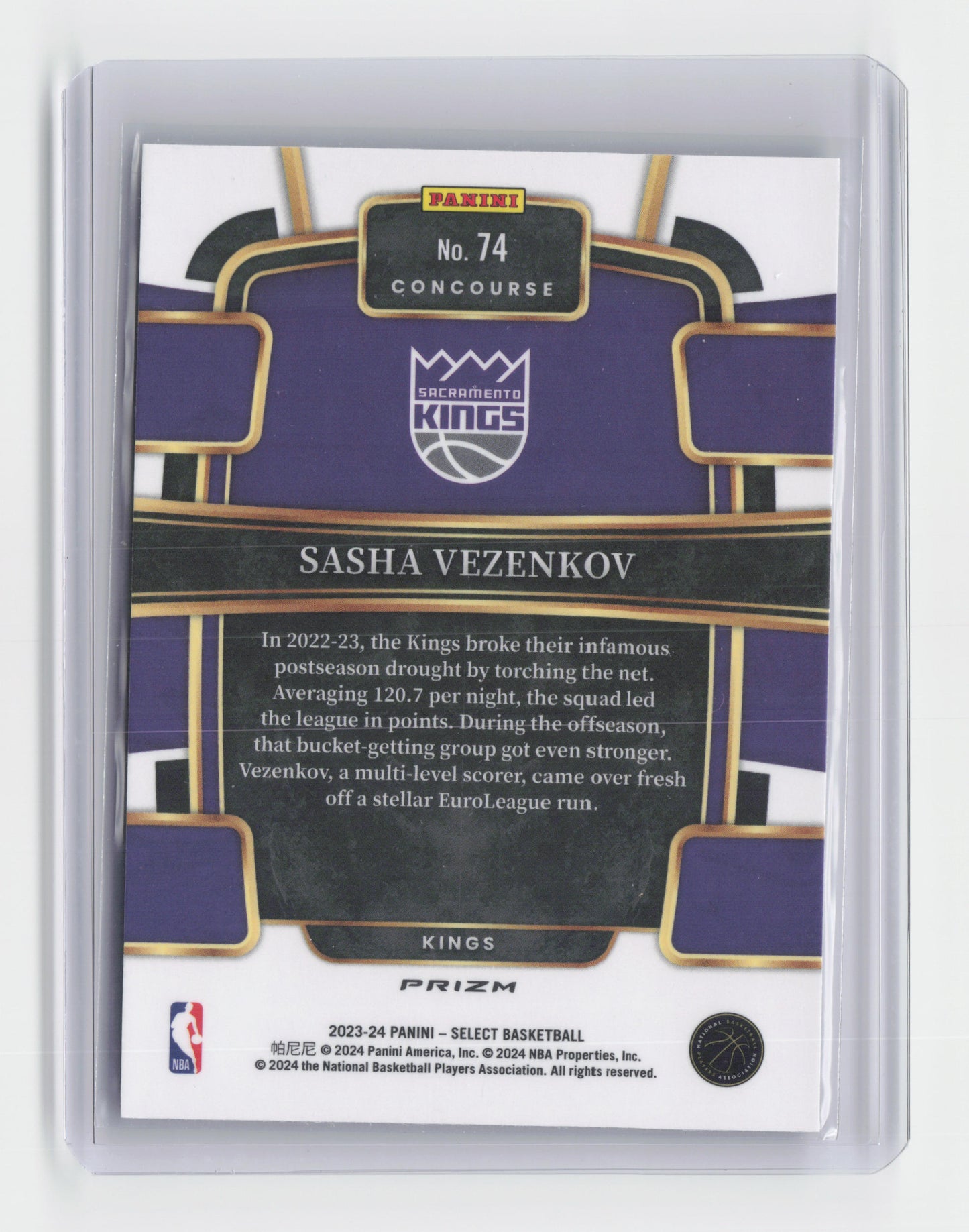 2023-24 SHASA VEZENKOV -Tri Green White Pink Rookie - Select - Kings #74