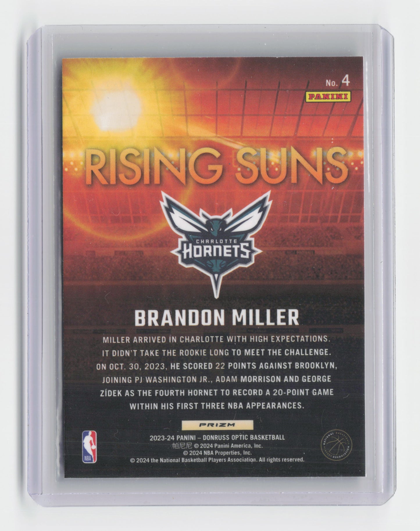 2023-24 BRANDON MILLER - Rising Suns - Optic International - Hornets #4