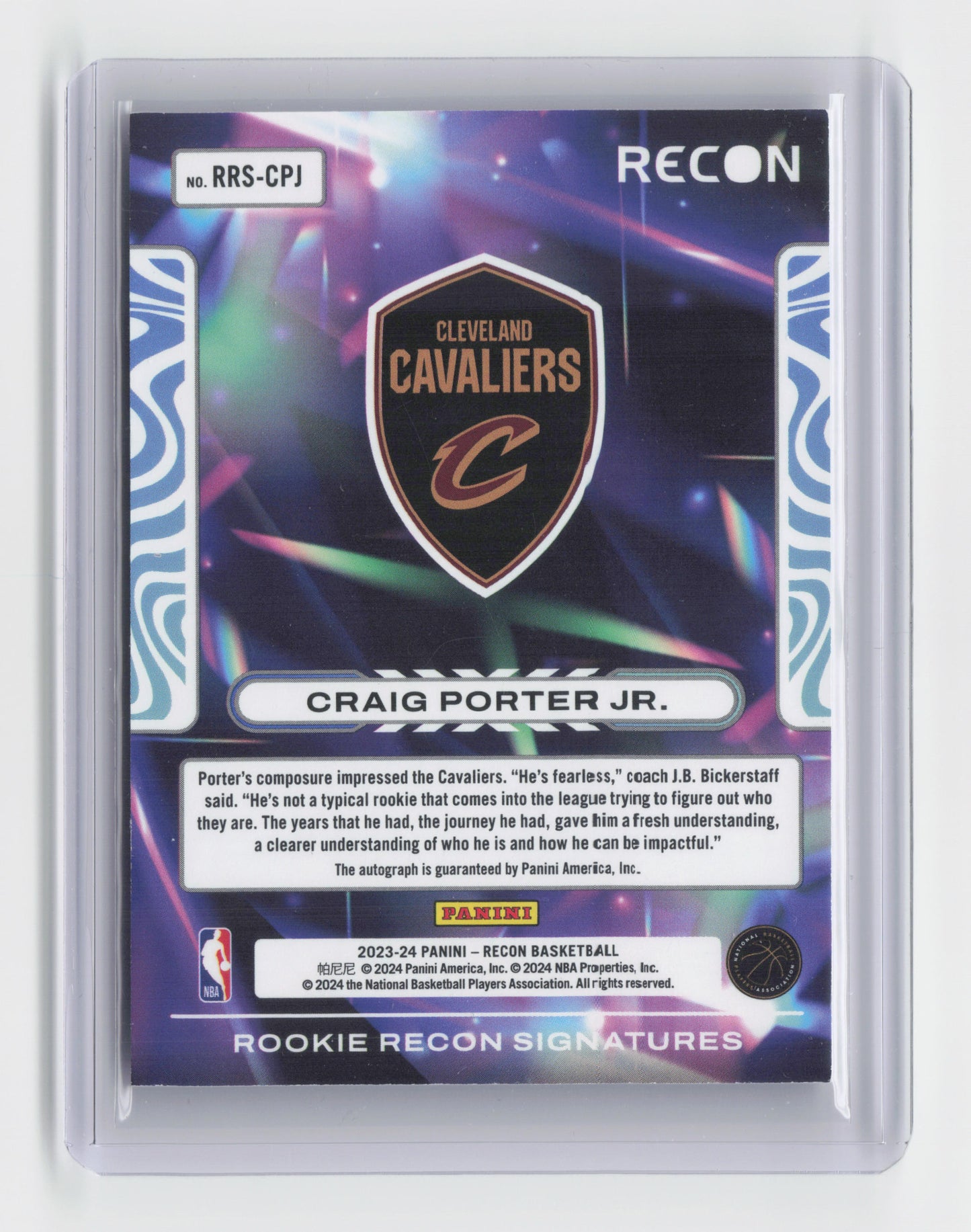 2023-24 CRAIG PORTER JR. - Rookie Recon Autograph 140/149 - Recon - Cavaliers