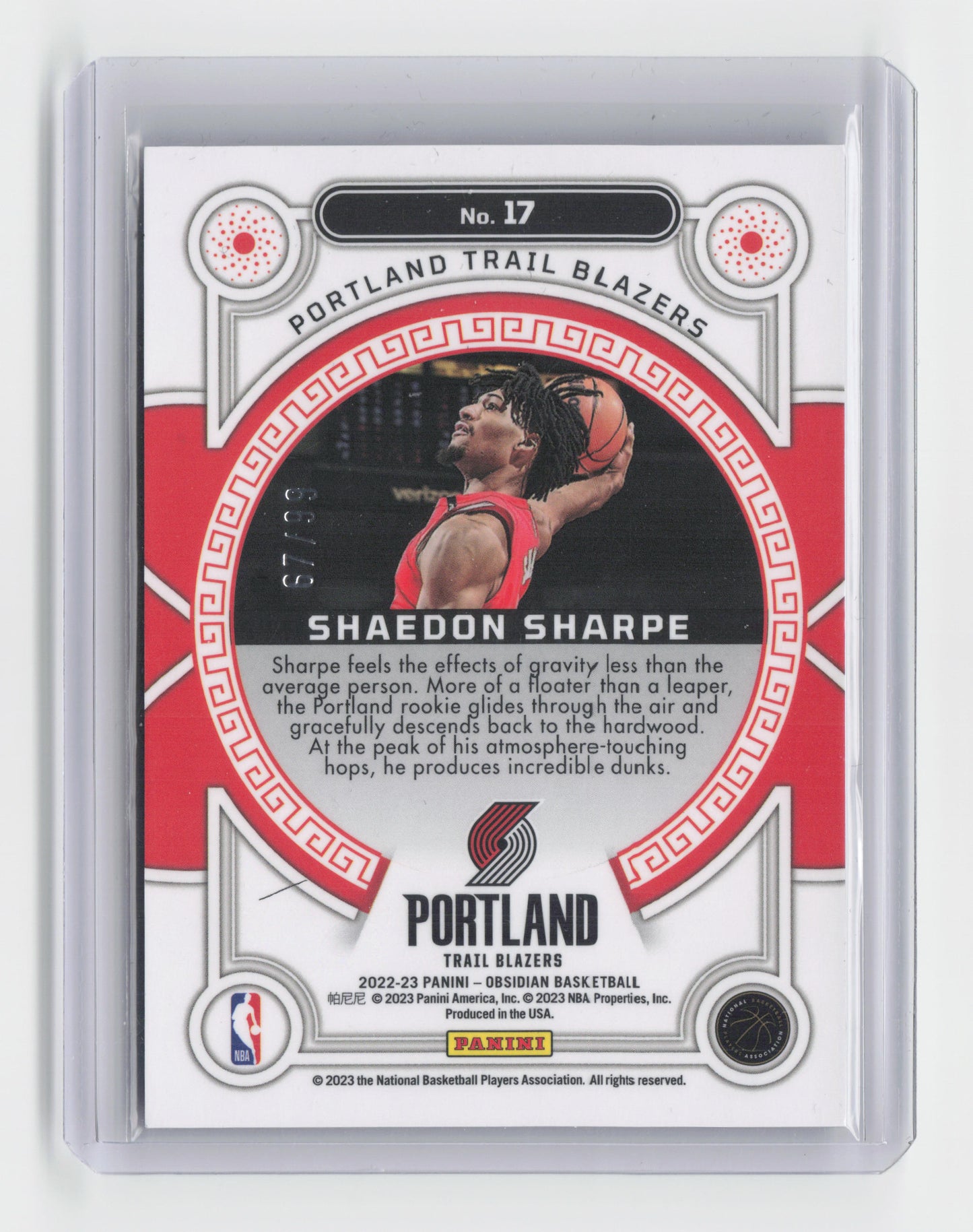 2022-23 - SHAEDON SHARPE - Rookie Orbital - Obsidian - Blazers #17