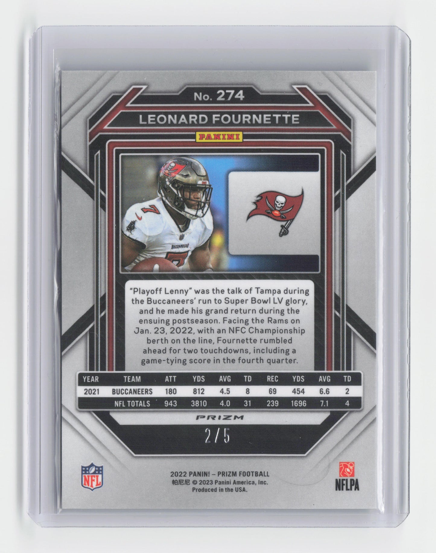 2022 LEONARD FOURNETTE Neon Green No Huddle 2/5 Prizm #274 NFL