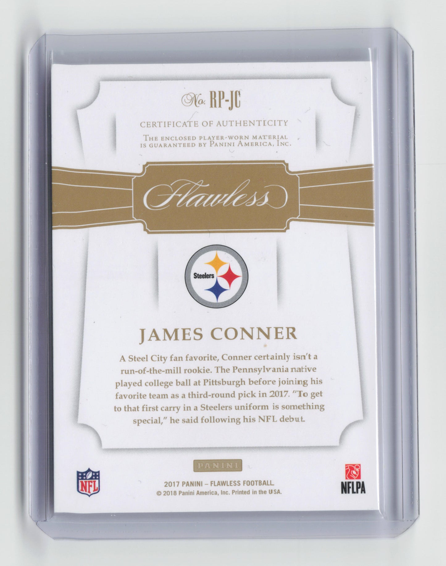 2017 JAMES CONNER Red 10/15 Game-Worn Patch Flawless Steelers #RP-JC NFL