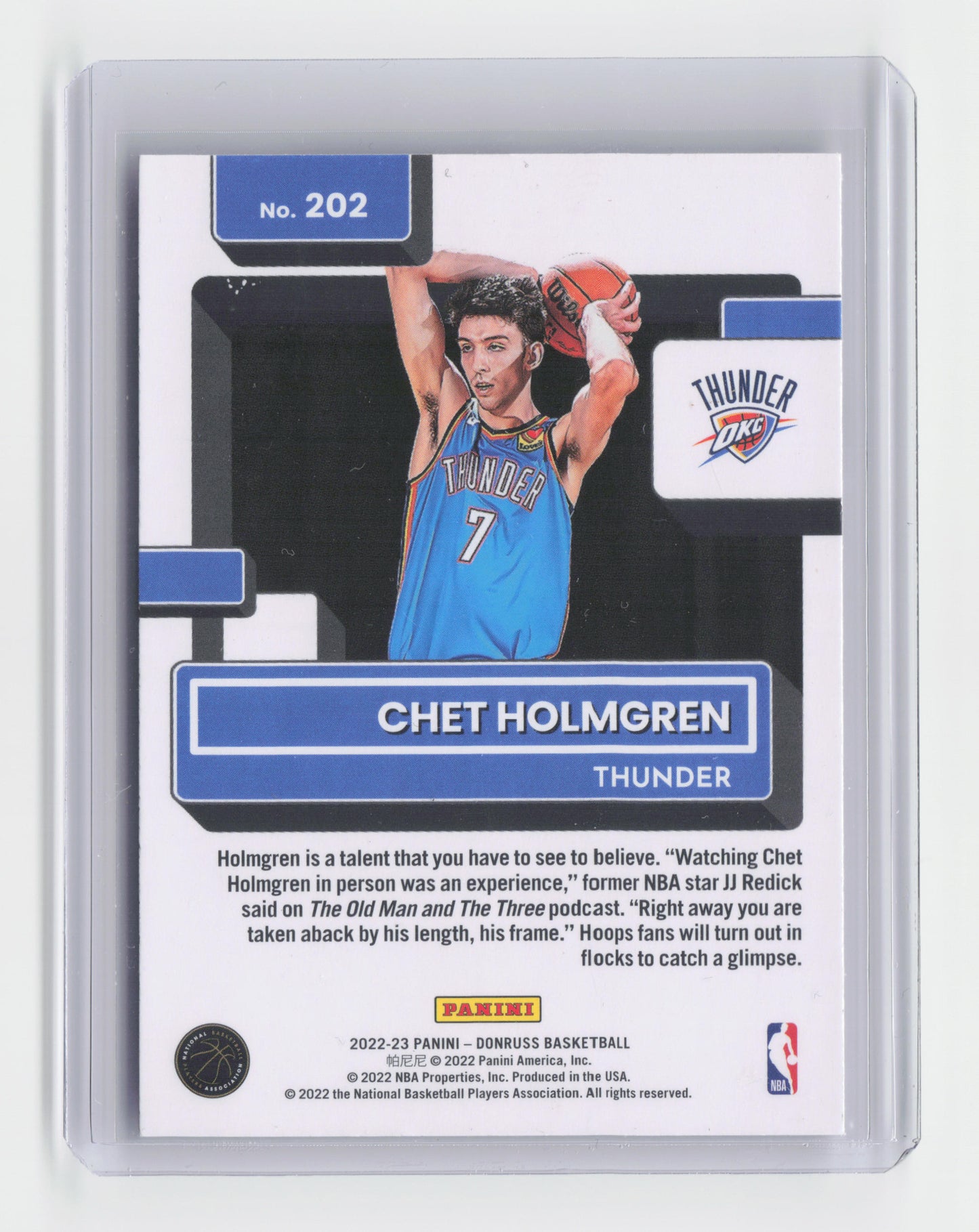 2022-23 CHET HOLMGREN - Rated Rookie - Donruss - OKC #202