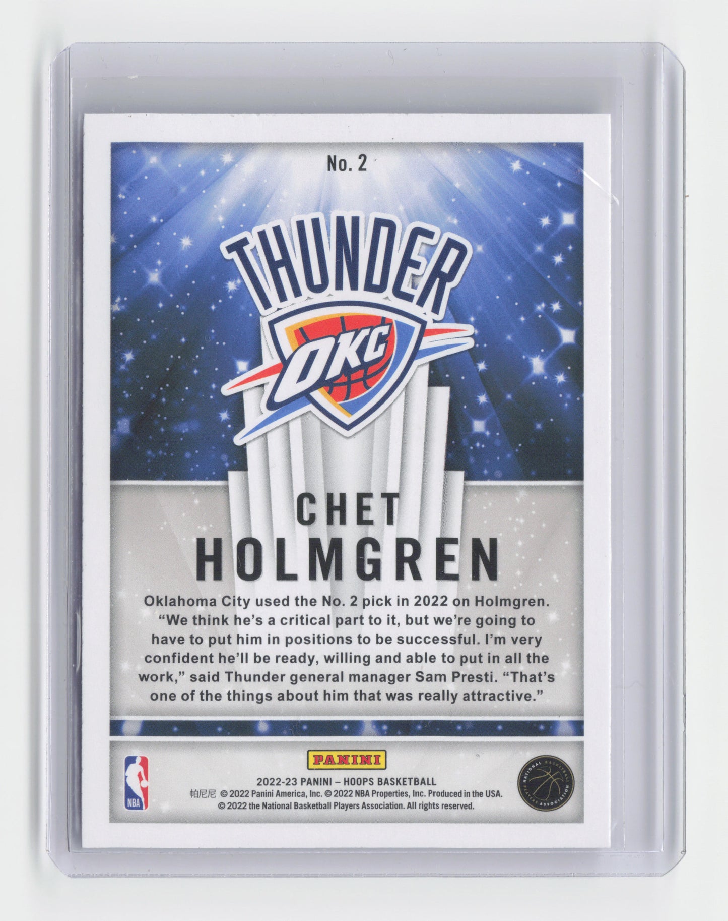 2022-23 CHET HOLMGREN - Now Playing Rookie - Hoops - OKC #2