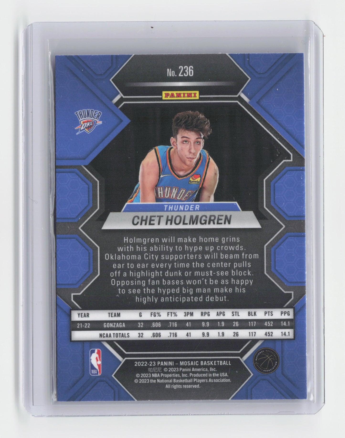 2022-23 CHET HOLMGREN - Rookie Base - Mosaic - OKC #236