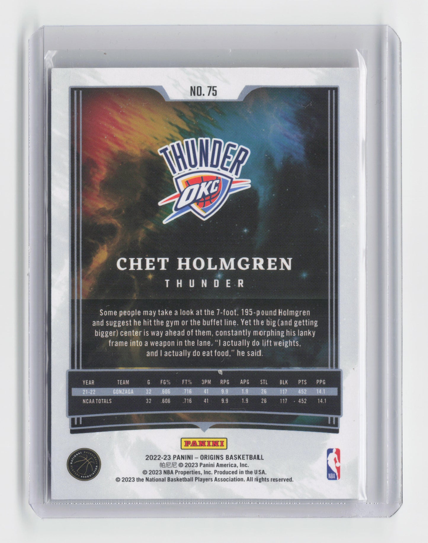 2022-23 CHET HOLMGREN - Rookie Base - Origins - OKC #75