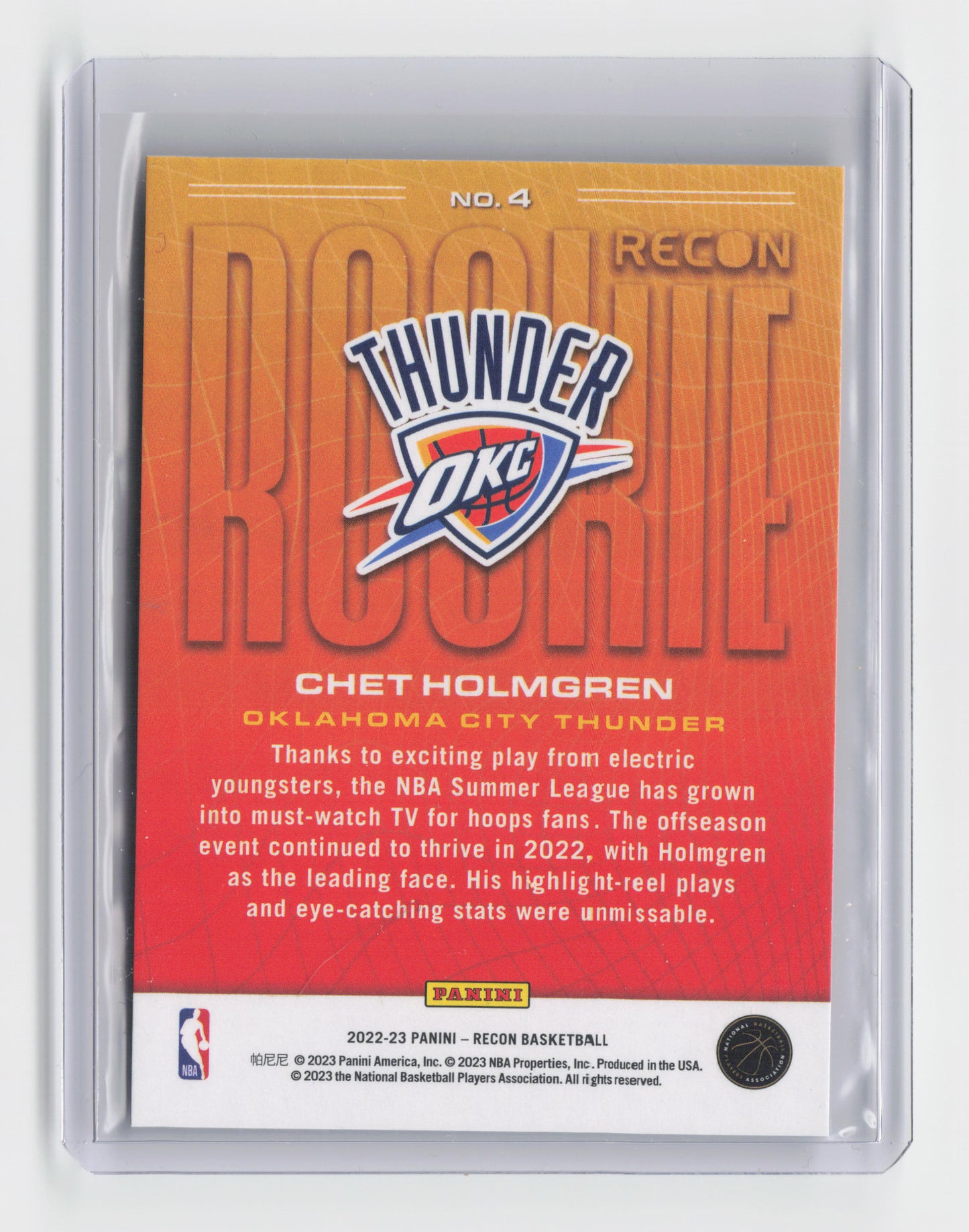 2022-23 CHET HOLMGREN - Recon Rookie - Recon - OKC #4