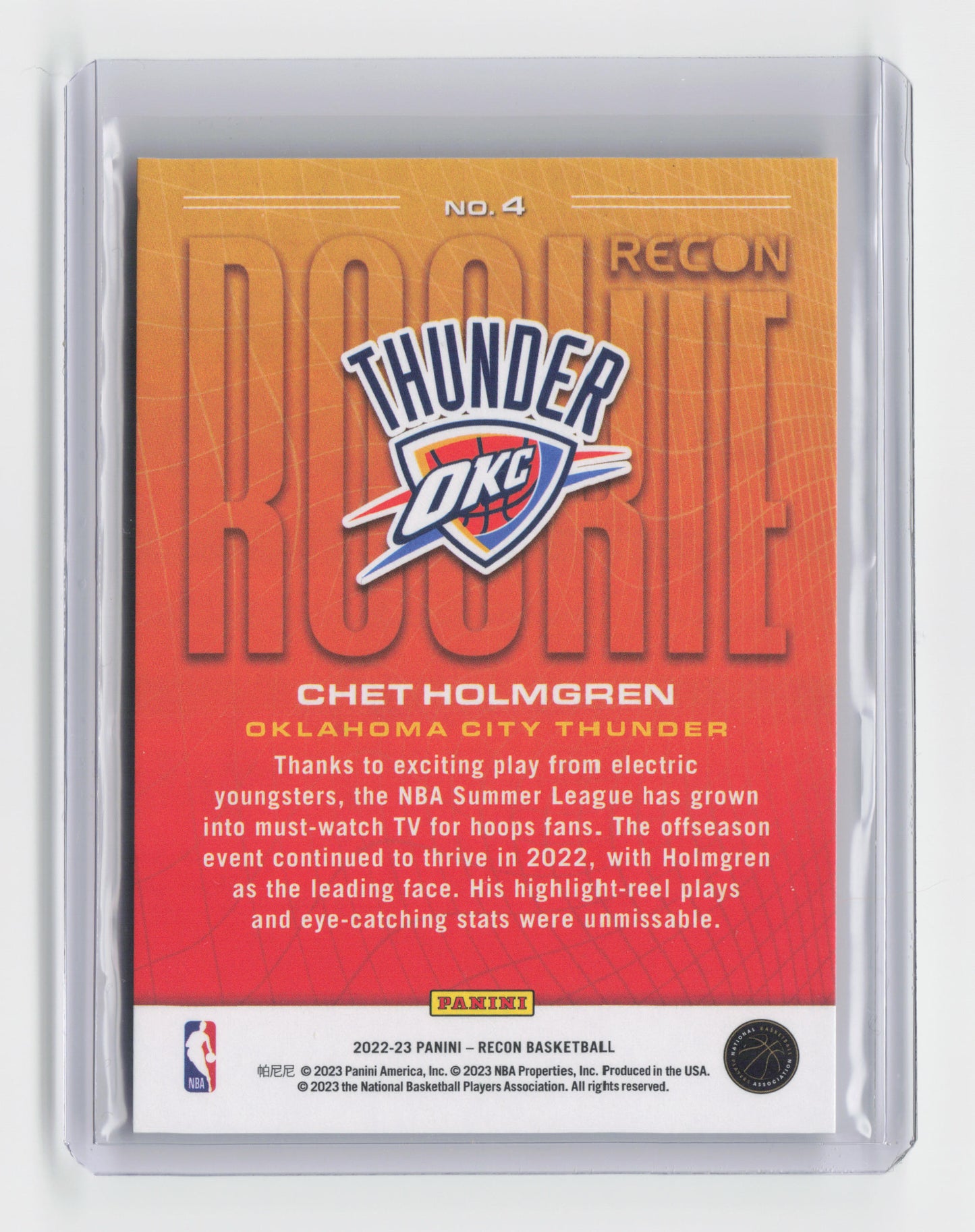 2022-23 CHET HOLMGREN - Recon Rookie - Recon - OKC #4