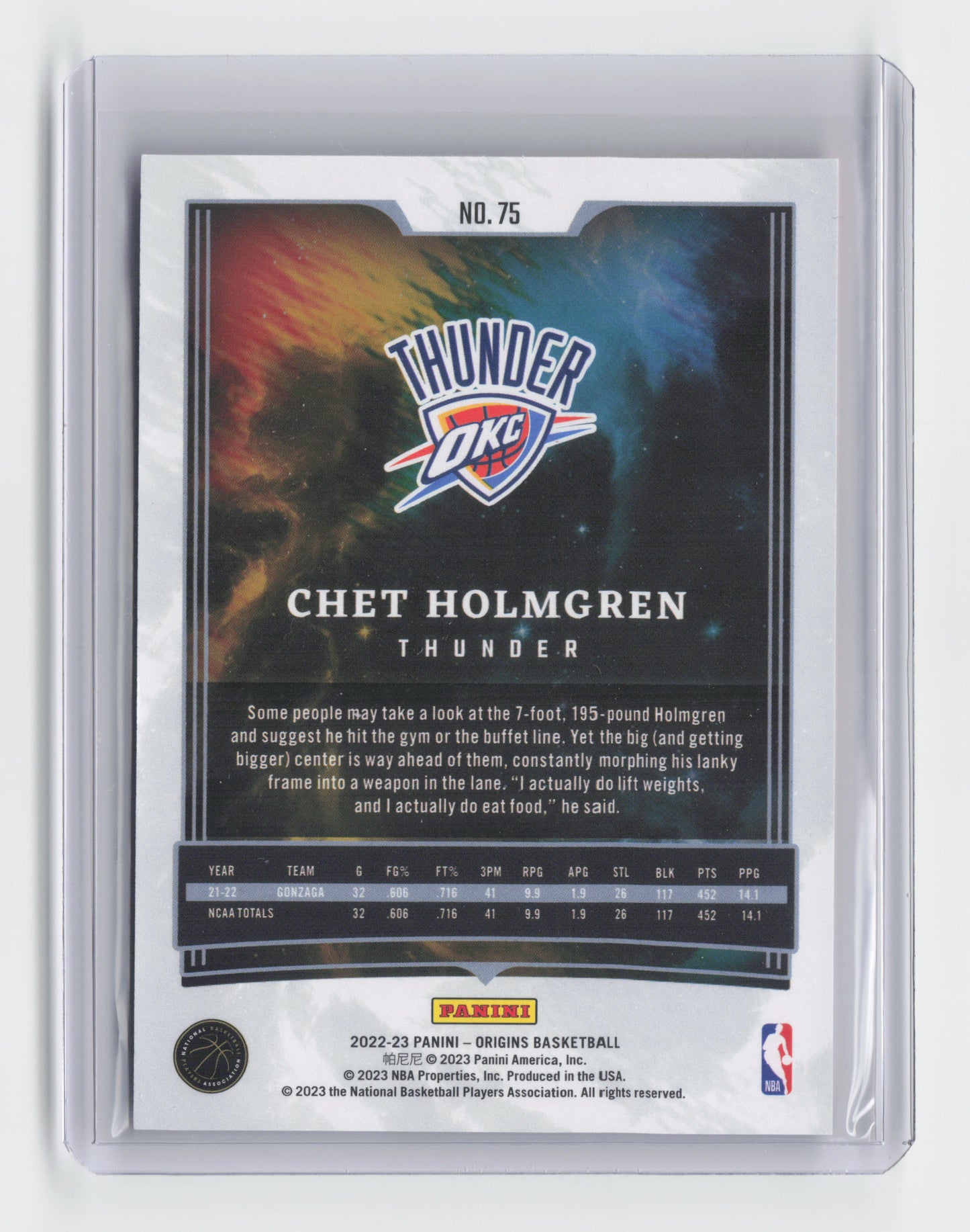 2022-23 CHET HOLMGREN - Rookie Base - Origins - OKC #75