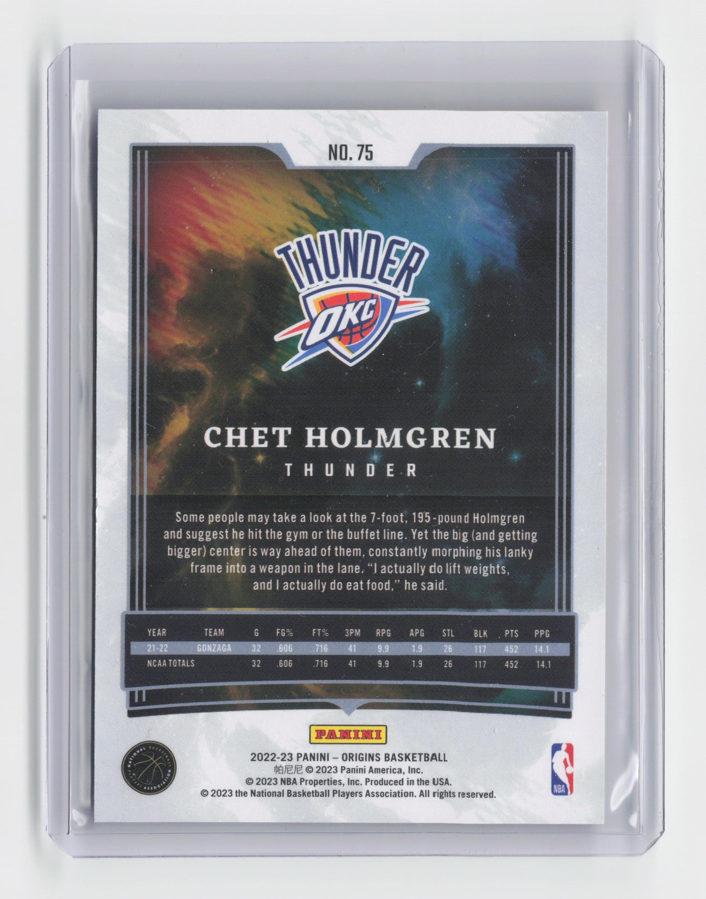 2022-23 CHET HOLMGREN - Rookie Base - Origins - OKC #75