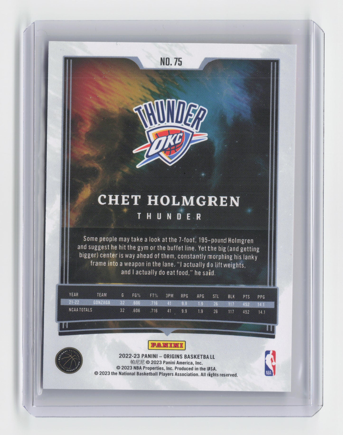 2022-23 CHET HOLMGREN - Rookie Base - Origins - OKC #75