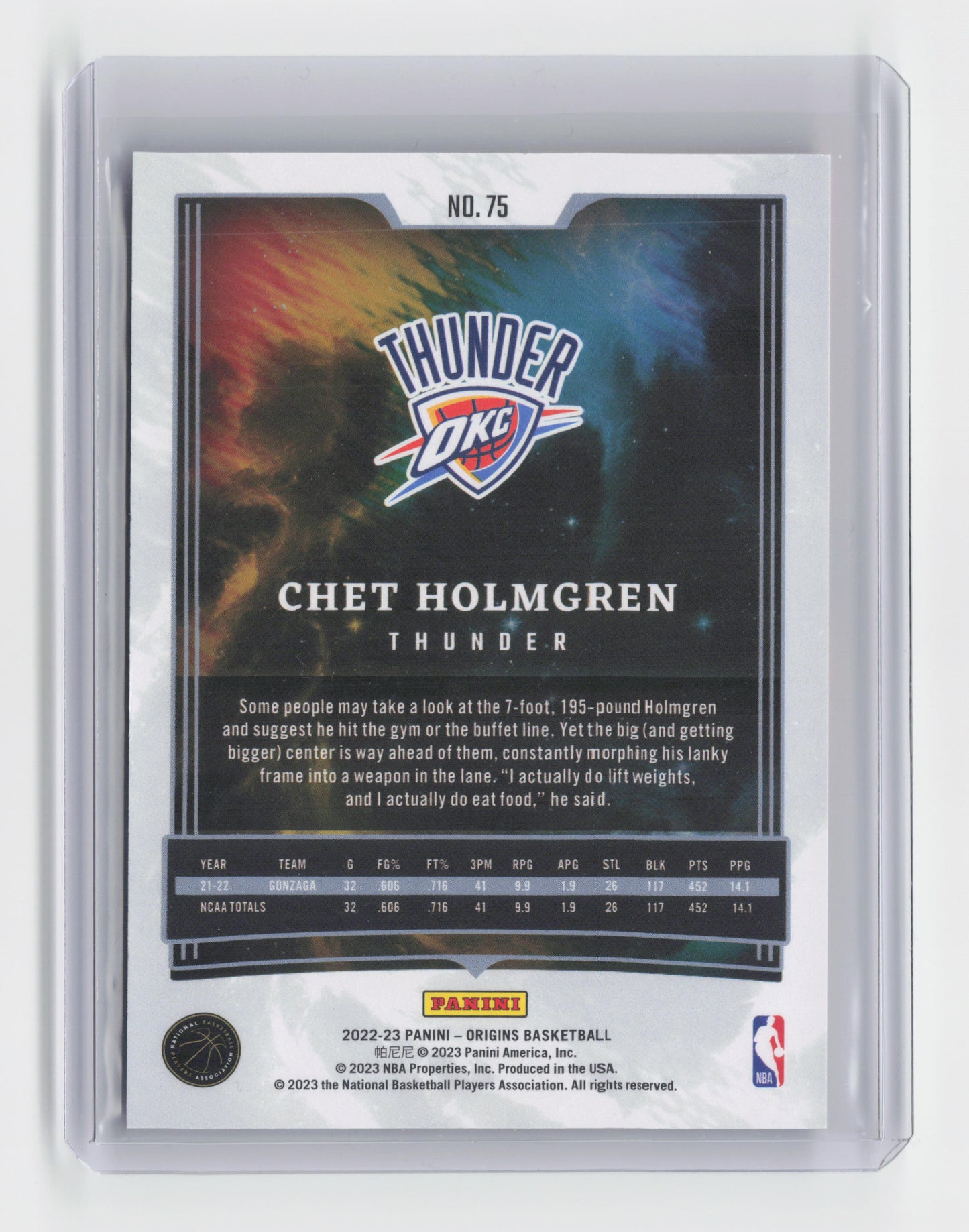 2022-23 CHET HOLMGREN - Rookie Base - Origins - OKC #75