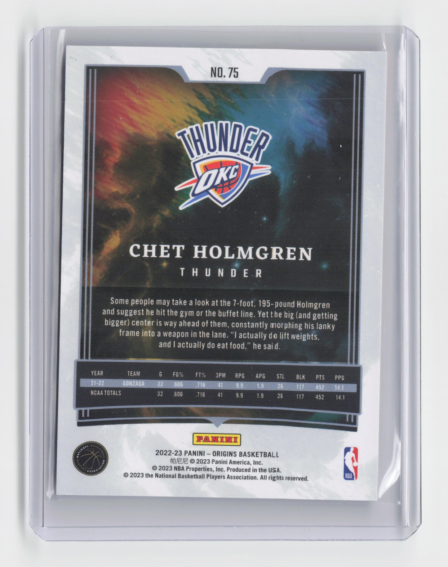 2022-23 CHET HOLMGREN - Rookie Base - Origins - OKC #75