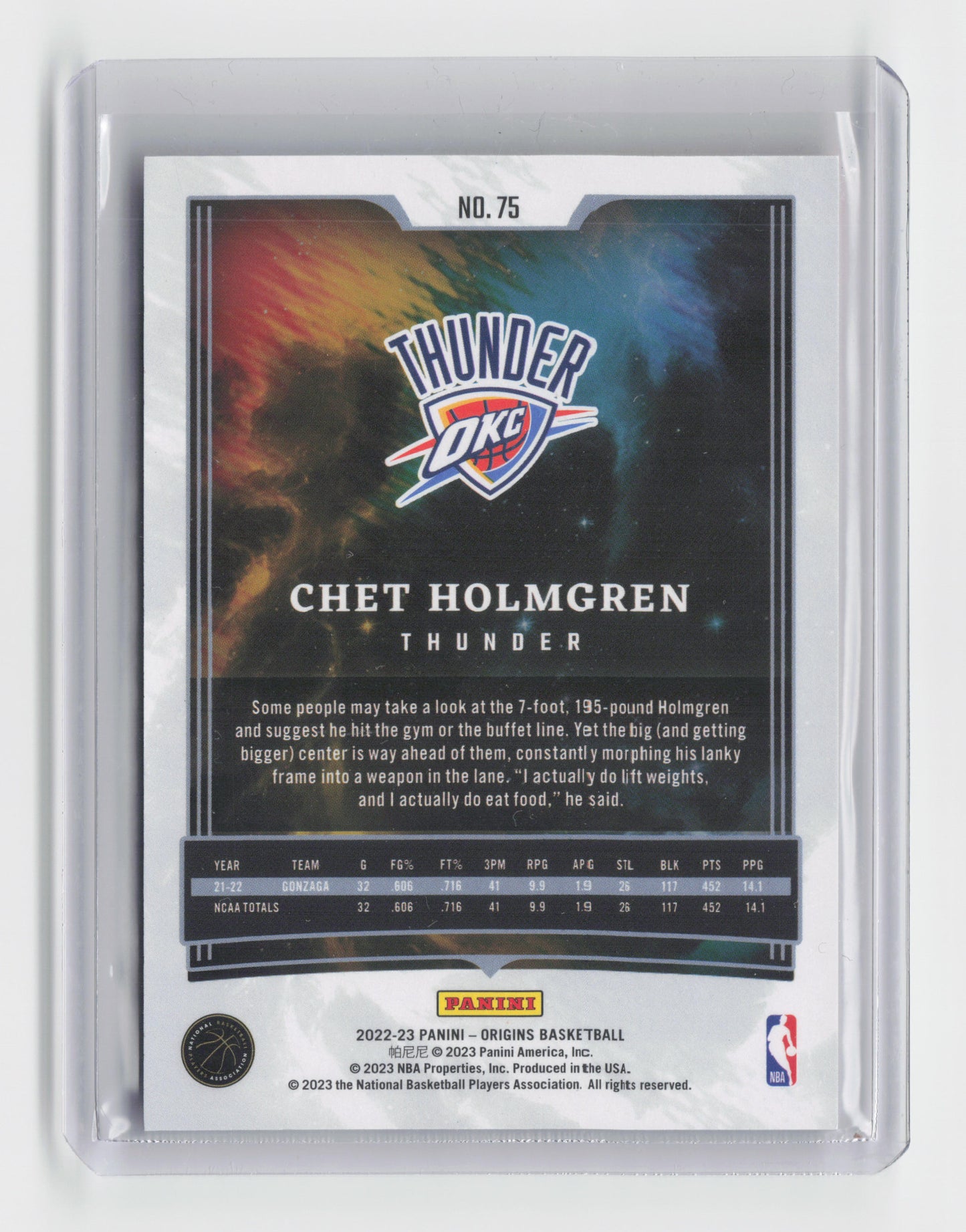 2022-23 CHET HOLMGREN - Rookie Base - Origins - OKC #75