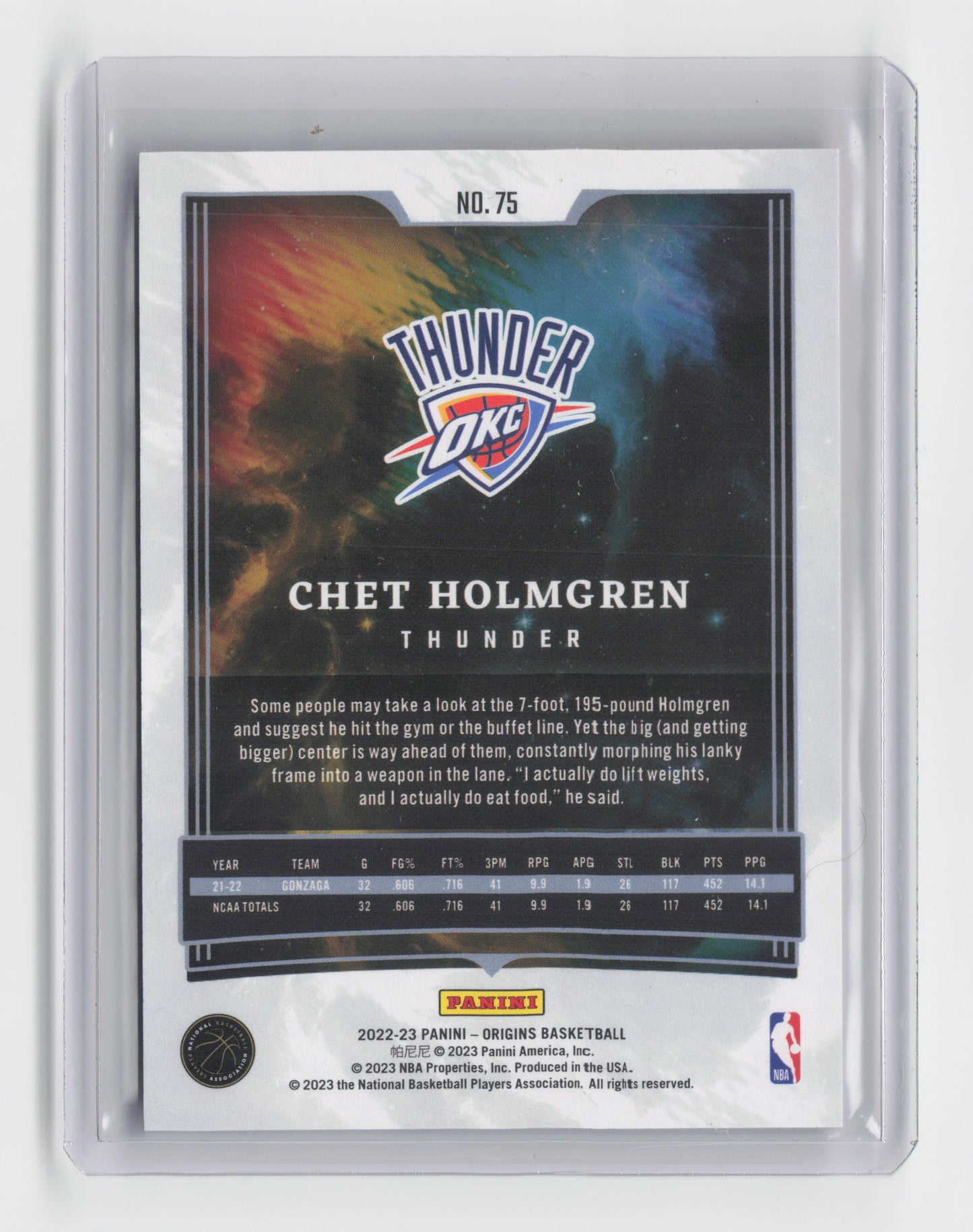 2022-23 CHET HOLMGREN - Rookie Base - Origins - OKC #75