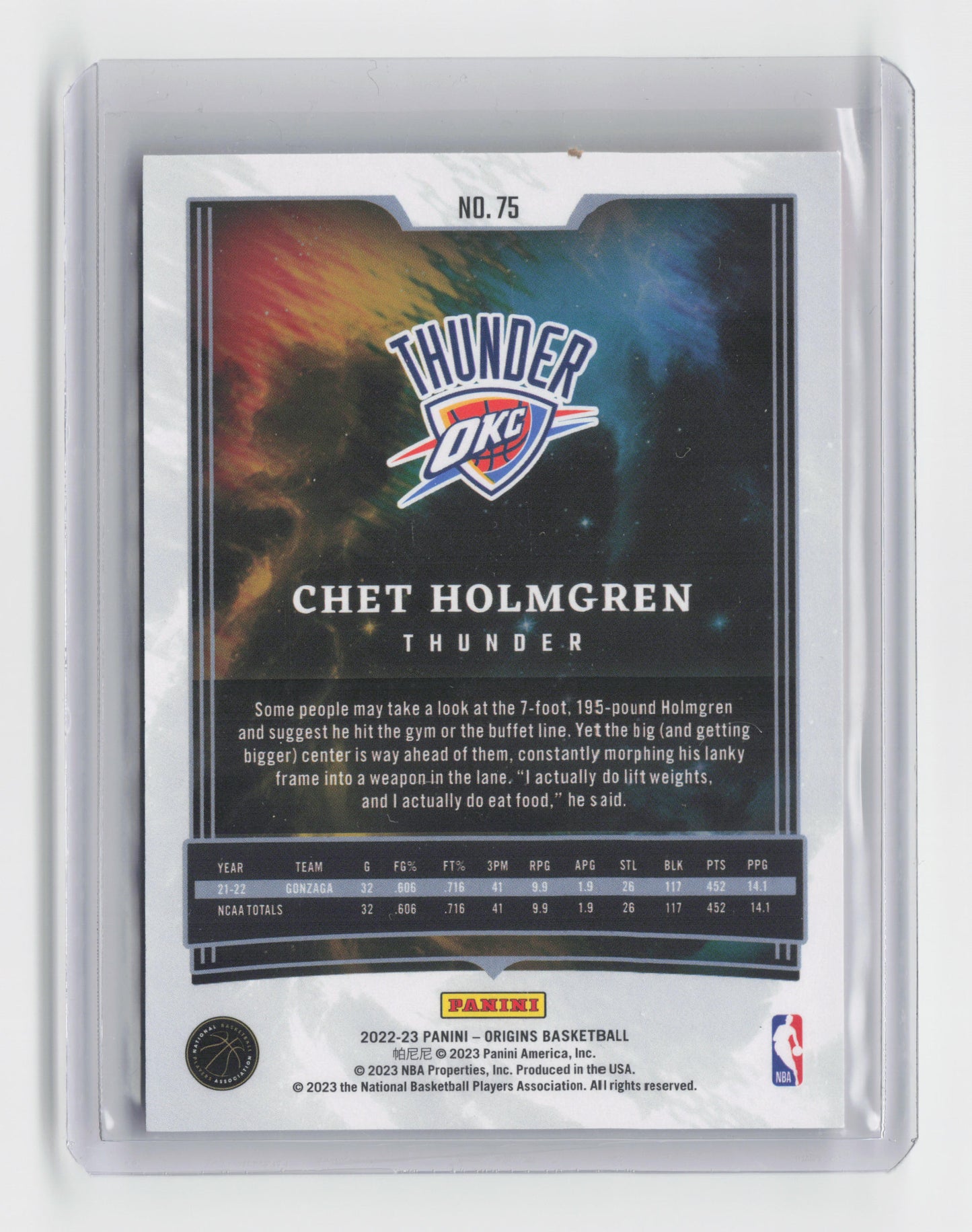 2022-23 CHET HOLMGREN - Rookie Base - Origins - OKC #75