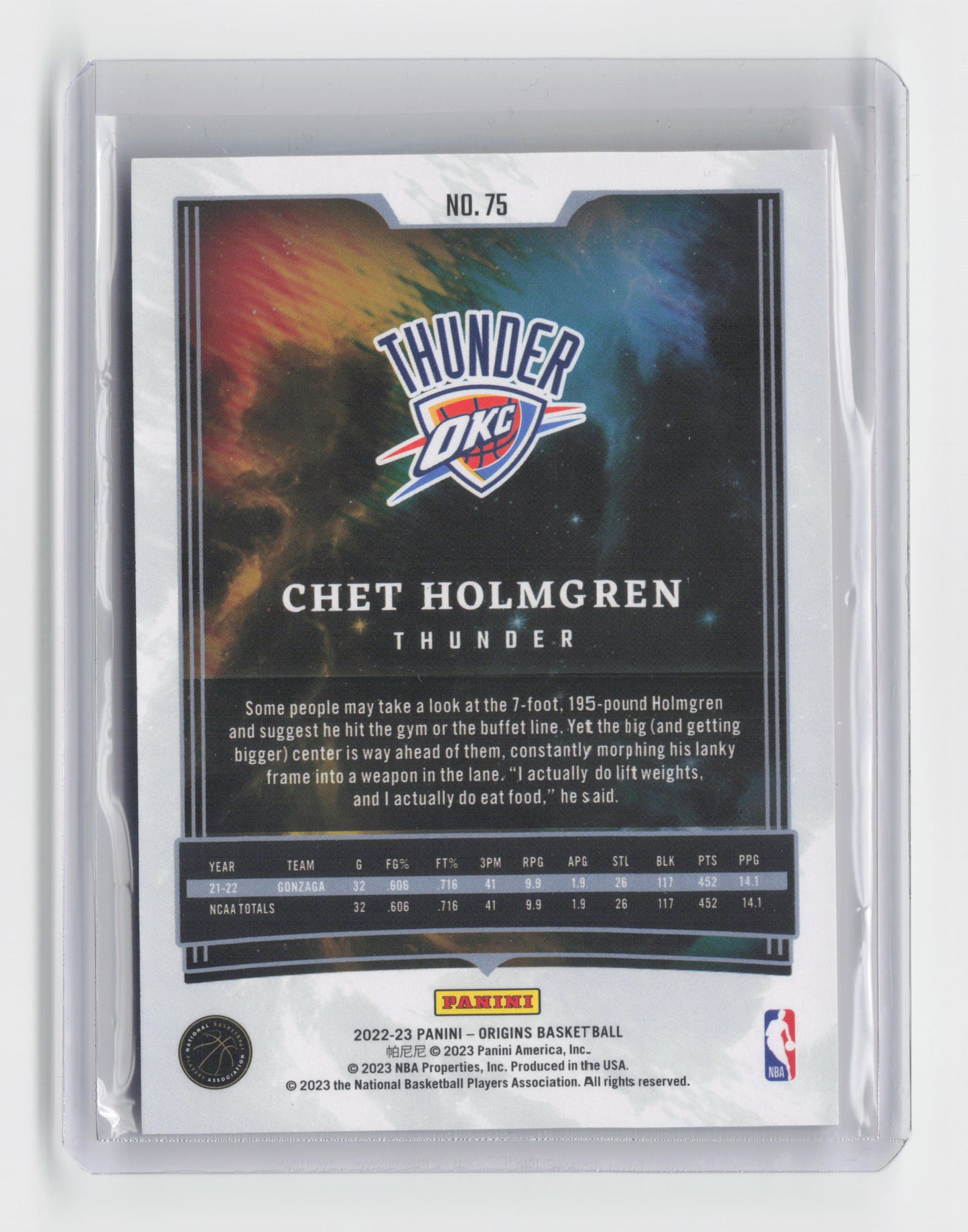 2022-23 CHET HOLMGREN - Rookie Base - Origins - OKC #75