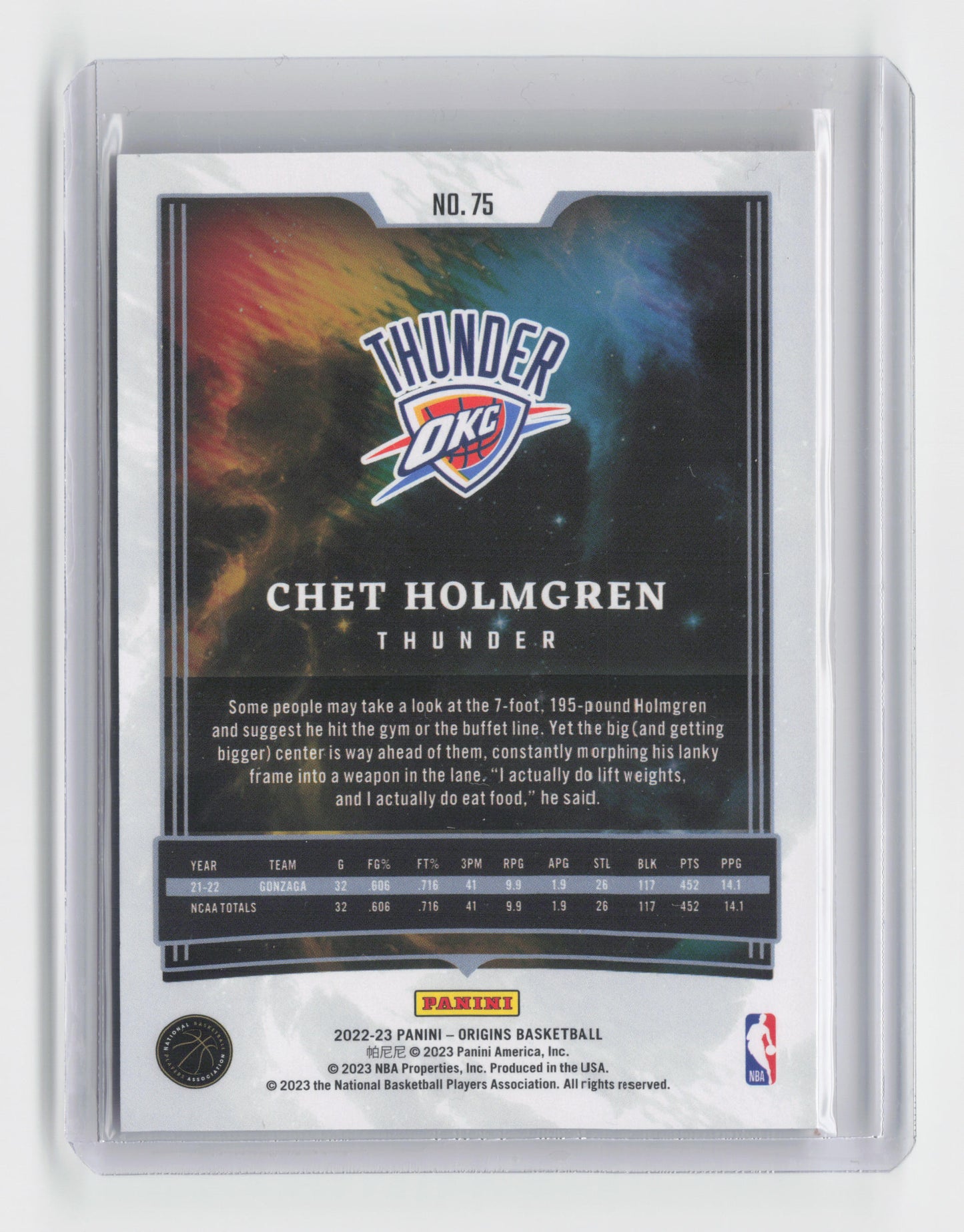 2022-23 CHET HOLMGREN - Rookie Base - Origins - OKC #75