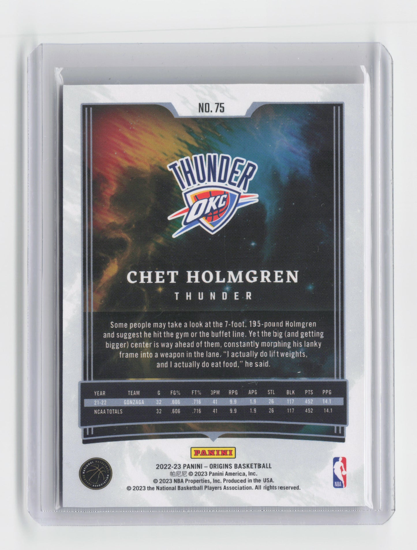 2022-23 CHET HOLMGREN - Rookie Base - Origins - OKC #75