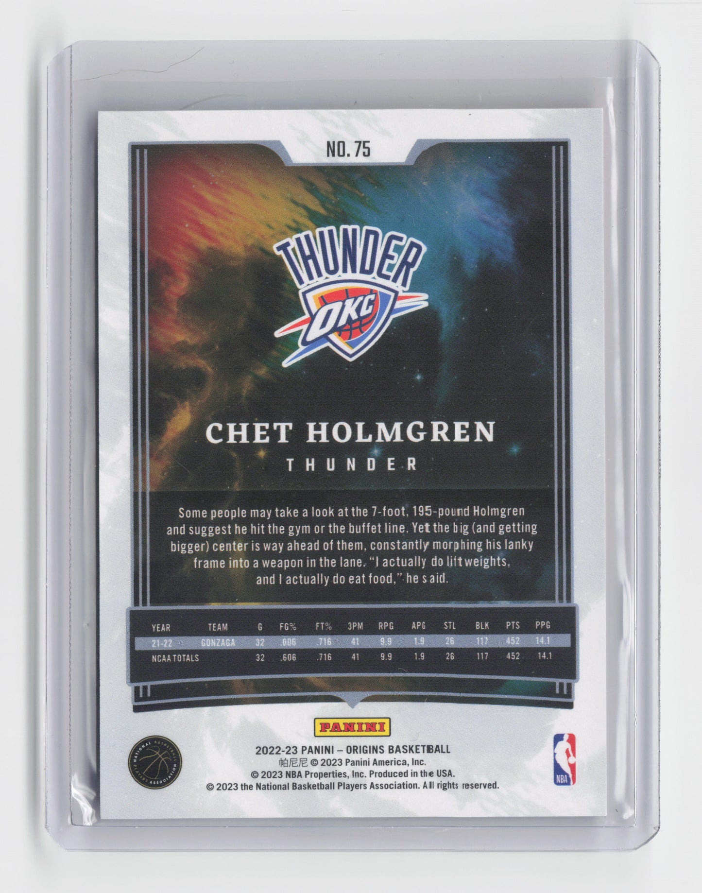 2022-23 CHET HOLMGREN - Rookie Base - Origins - OKC #75