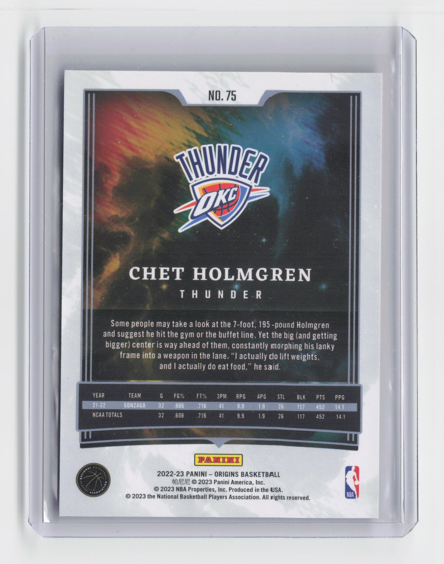 2022-23 CHET HOLMGREN - Rookie Base - Origins - OKC #75