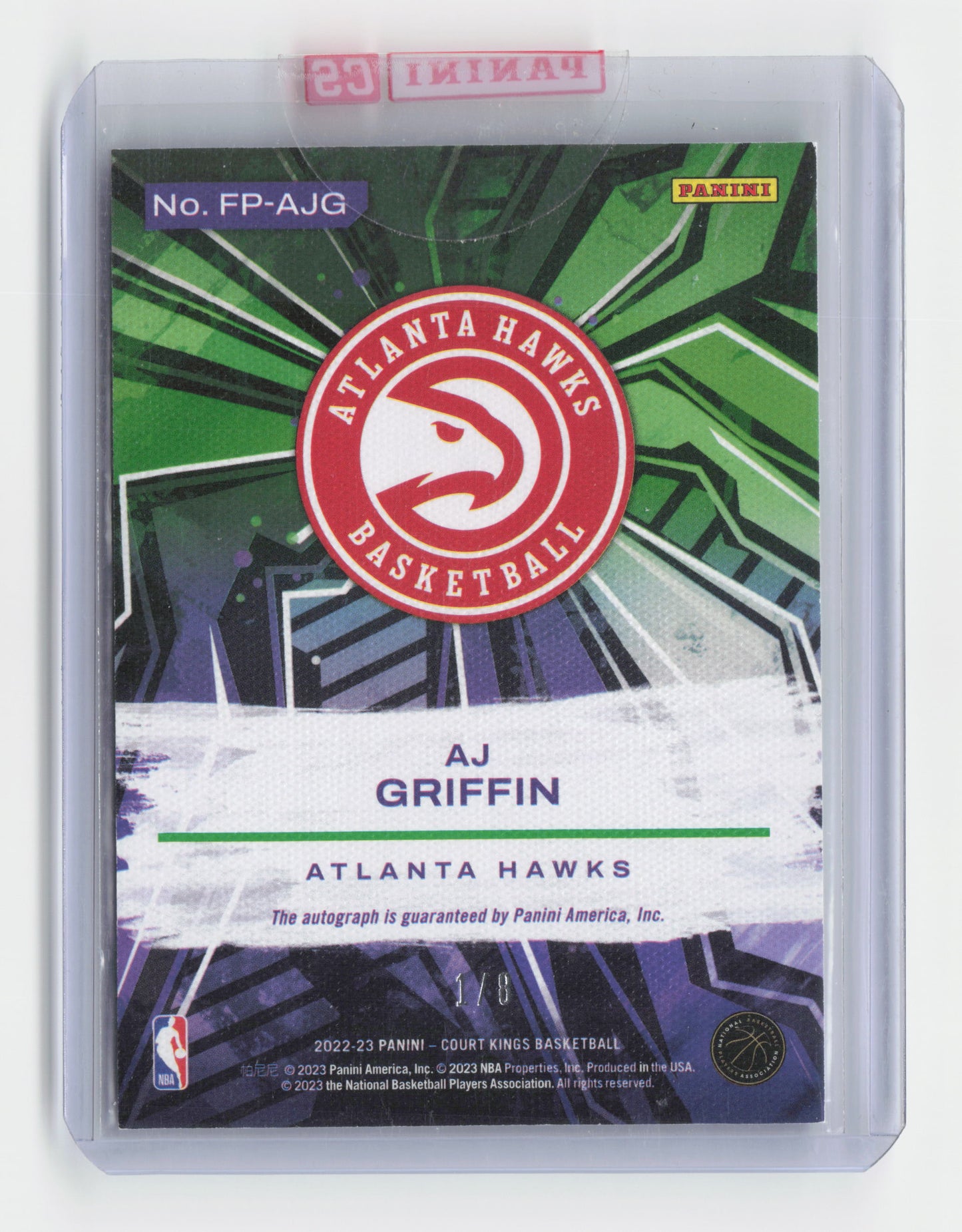 2022-23 - AJ GRIFFIN - Rookie Pink Fresh Paint 1/8 Panini Redemption - Court Kings - Hawks
