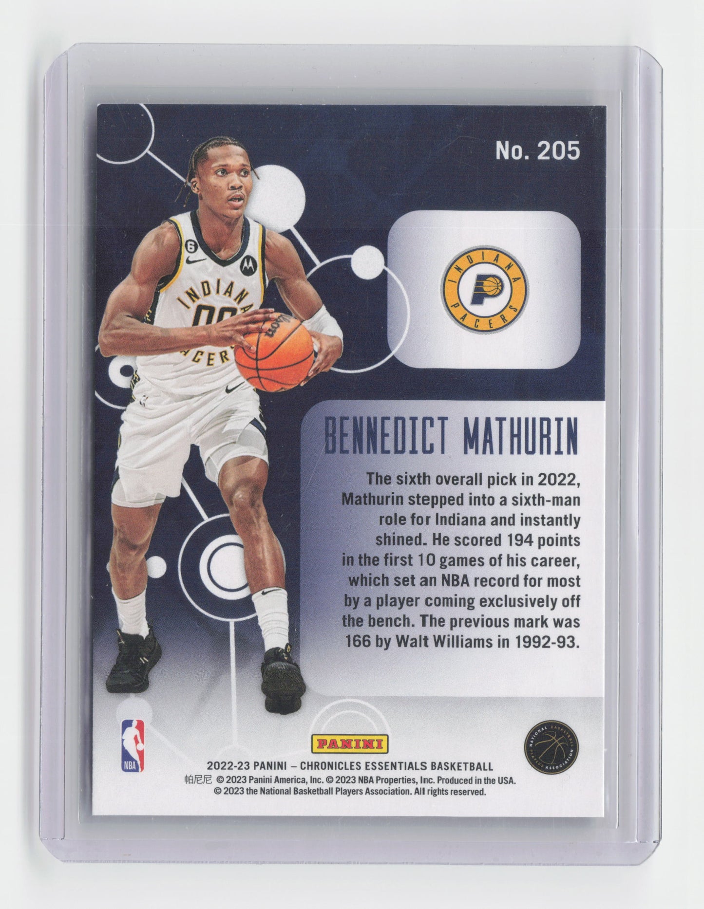 2022-23 - BENNEDICT MATHURIN Essentials Rookie Insert Chronicles Pacers #205