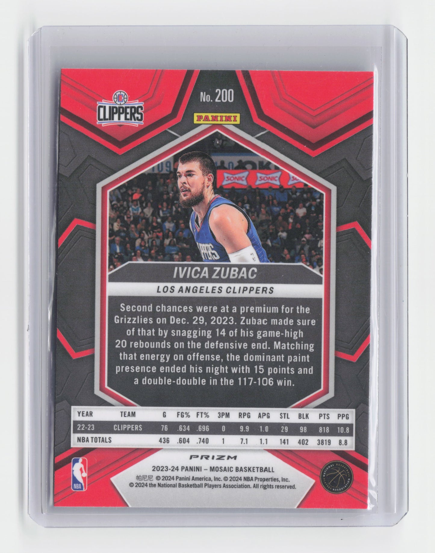 2022-23 - IVICA ZUBAC - Silver Disco - Mosaic Fast Break - Clippers #200