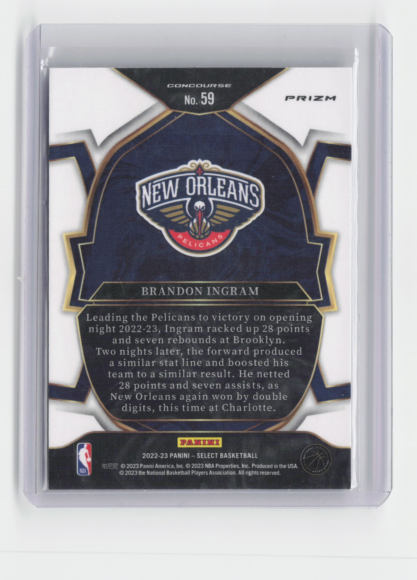 2022-23 - BRANDON INGRAM - Silver Prizm - Select - Pelicans #59