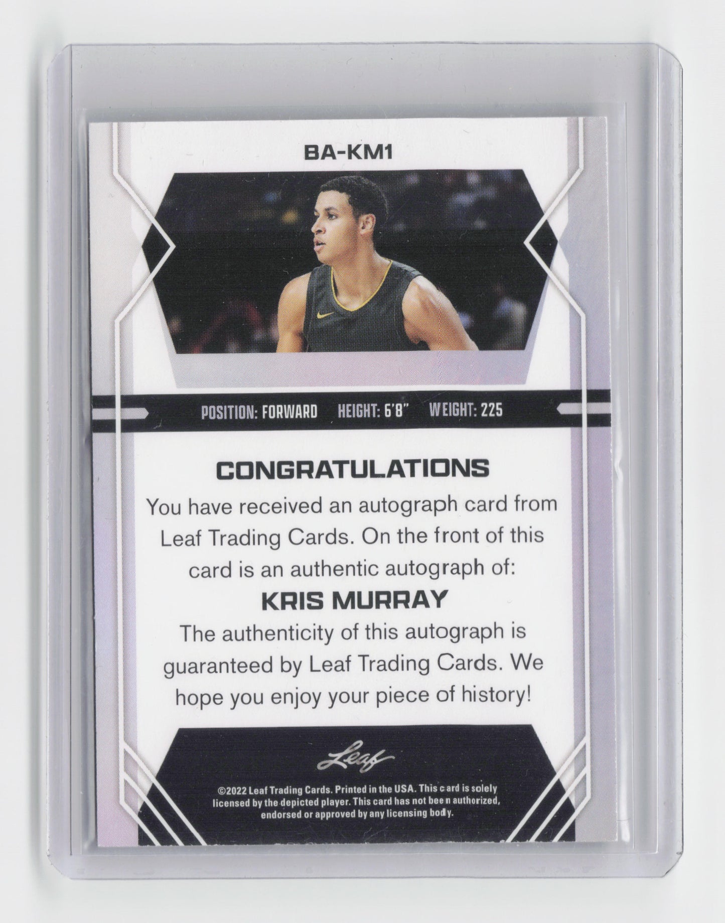 2022-23 - KRIS MURRAY - Draft Autograph - Leaf - Iowa