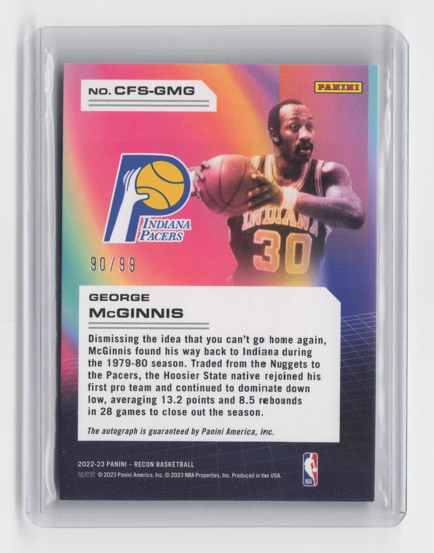 2022-23 - GEORGE McGINNIS - Claim to Fame Autograph 90/99 - Recon - Pacers
