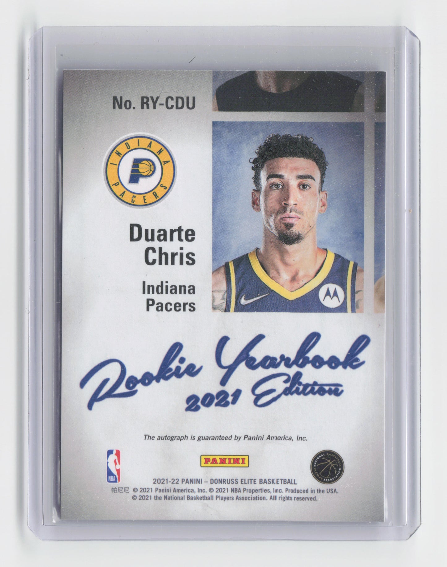 2021-22 - CHRIS DUARTE - Rookie Yearbook Autograph - Elite - Pacers