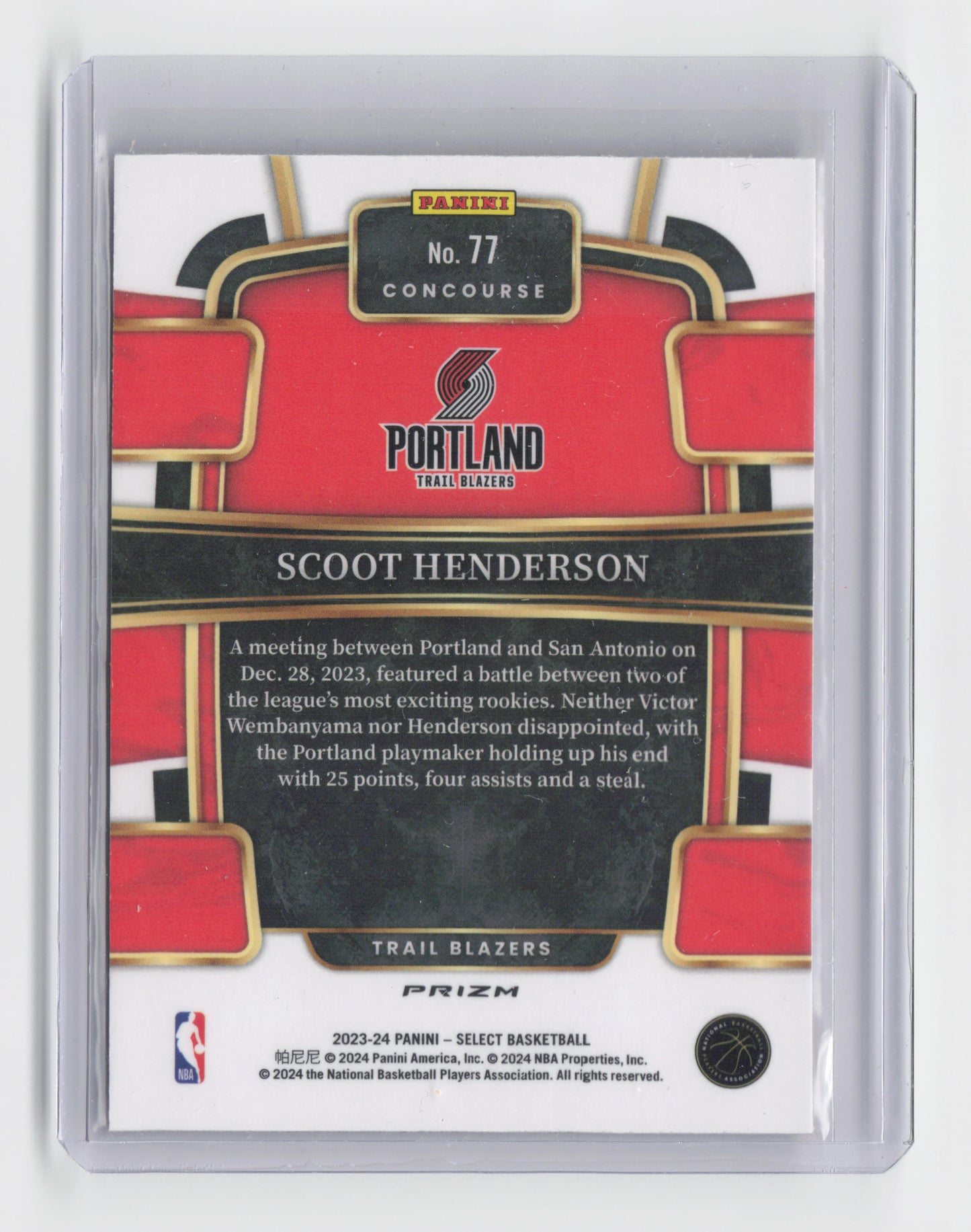 2023-24 - SCOOT HENDERSON - Orange Flash Rookie - Select - Blazers #77