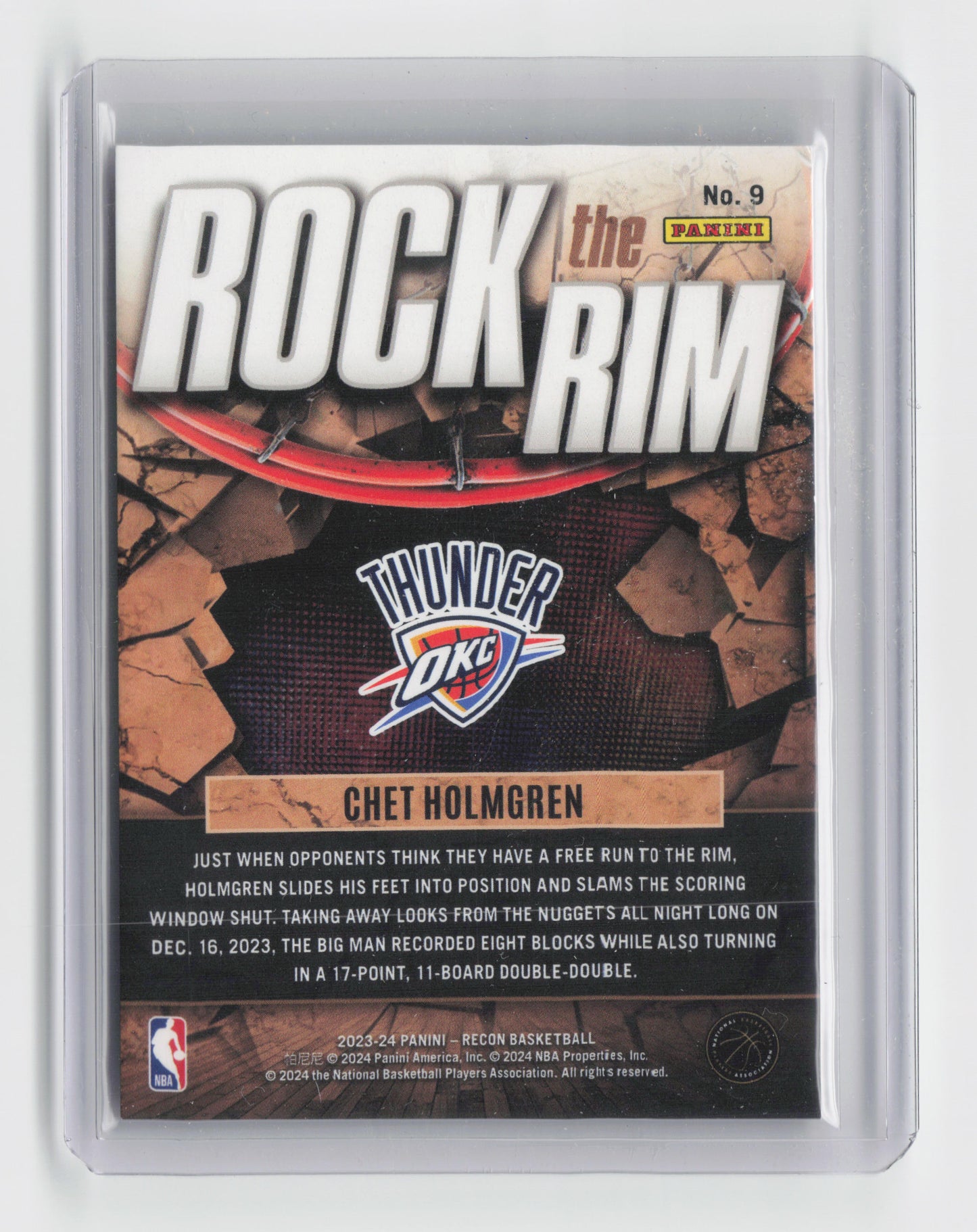 2023-24 - CHET HOLMGREN - Rock The Rim Insert - Recon - OKC #9