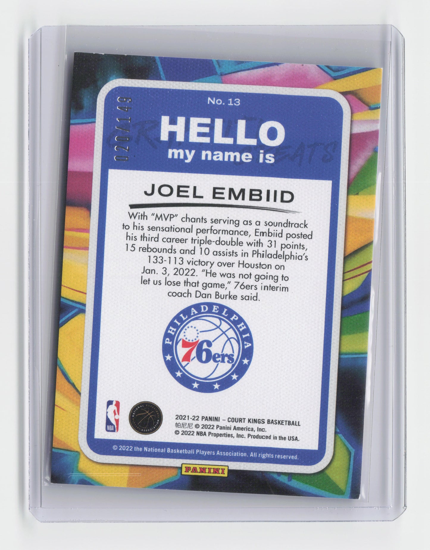 2021-22 - JOEL EMBIID - Ruby Graffiti Greats 20/149 - Court Kings #13