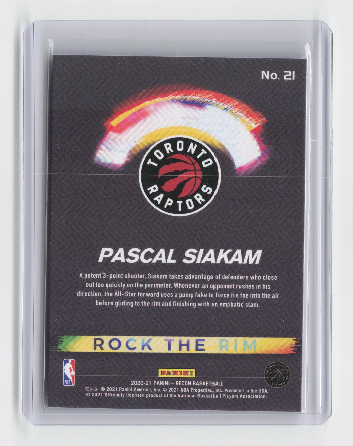 2020-21 PASCAL SIAKAM - Rock The Rim 53/99 - Recon - Raptors #21