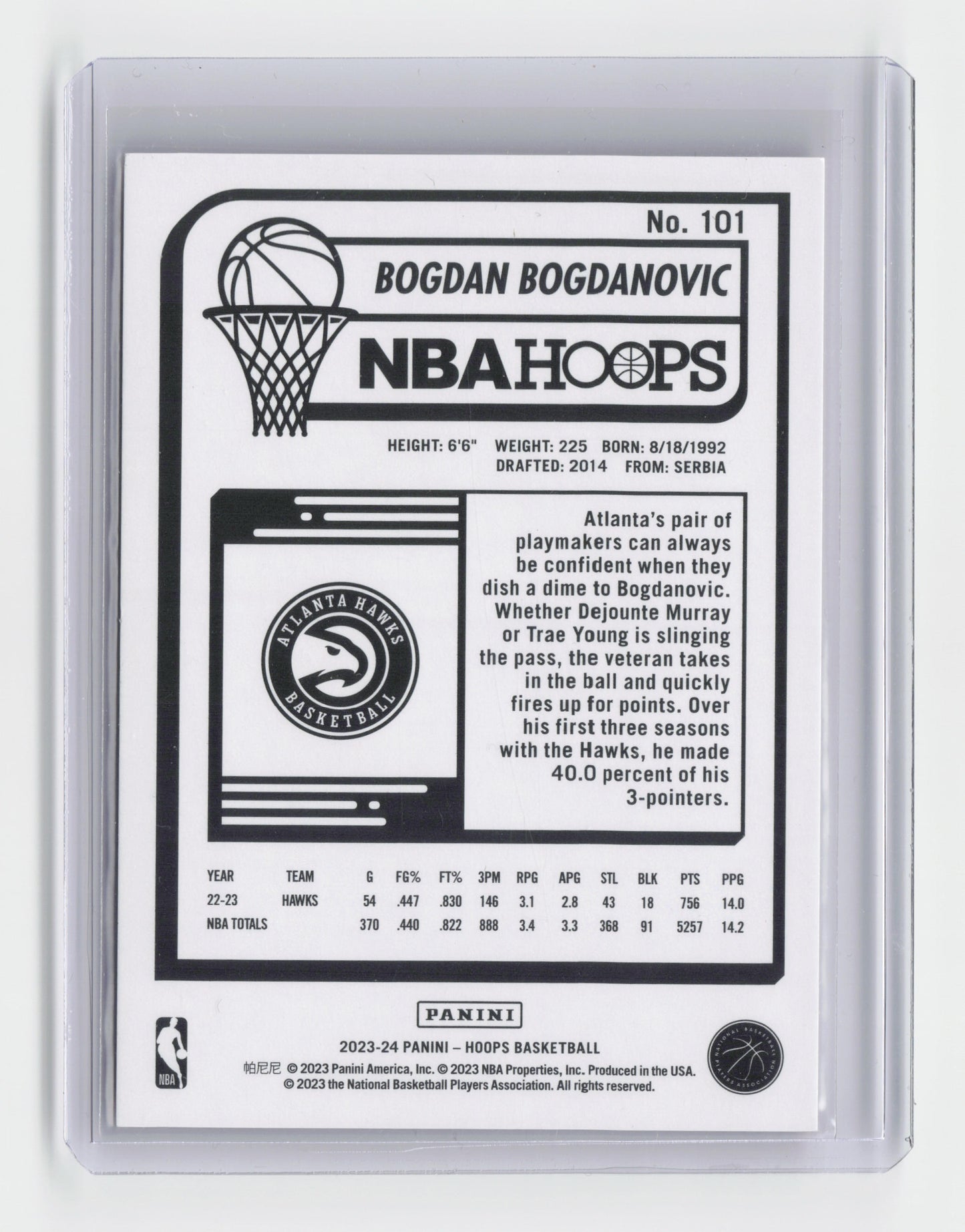 2023-24 BOGDAN BOGDANOVIC - Red 26/99 - Hoops International - Hawks #101